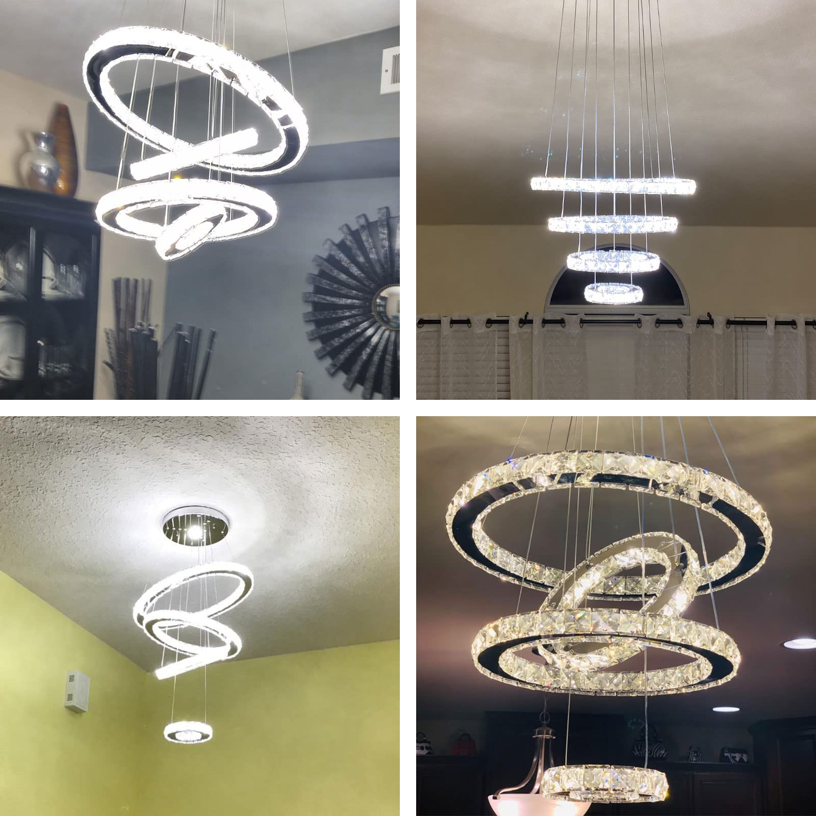 diisunbihuo Crystal LED Pendant Light Fixture - Adjustable Stainless Steel, 15/25/35/45 Size, Cool White for Living Room, Dining Room, Bedroom