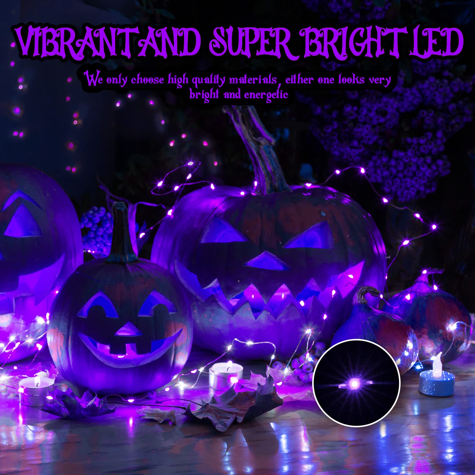 Brightown Fairy Lights 24 Pack, 20 LED Waterproof String Lights, 7 ft Black Wire, Purple for Halloween Decorations