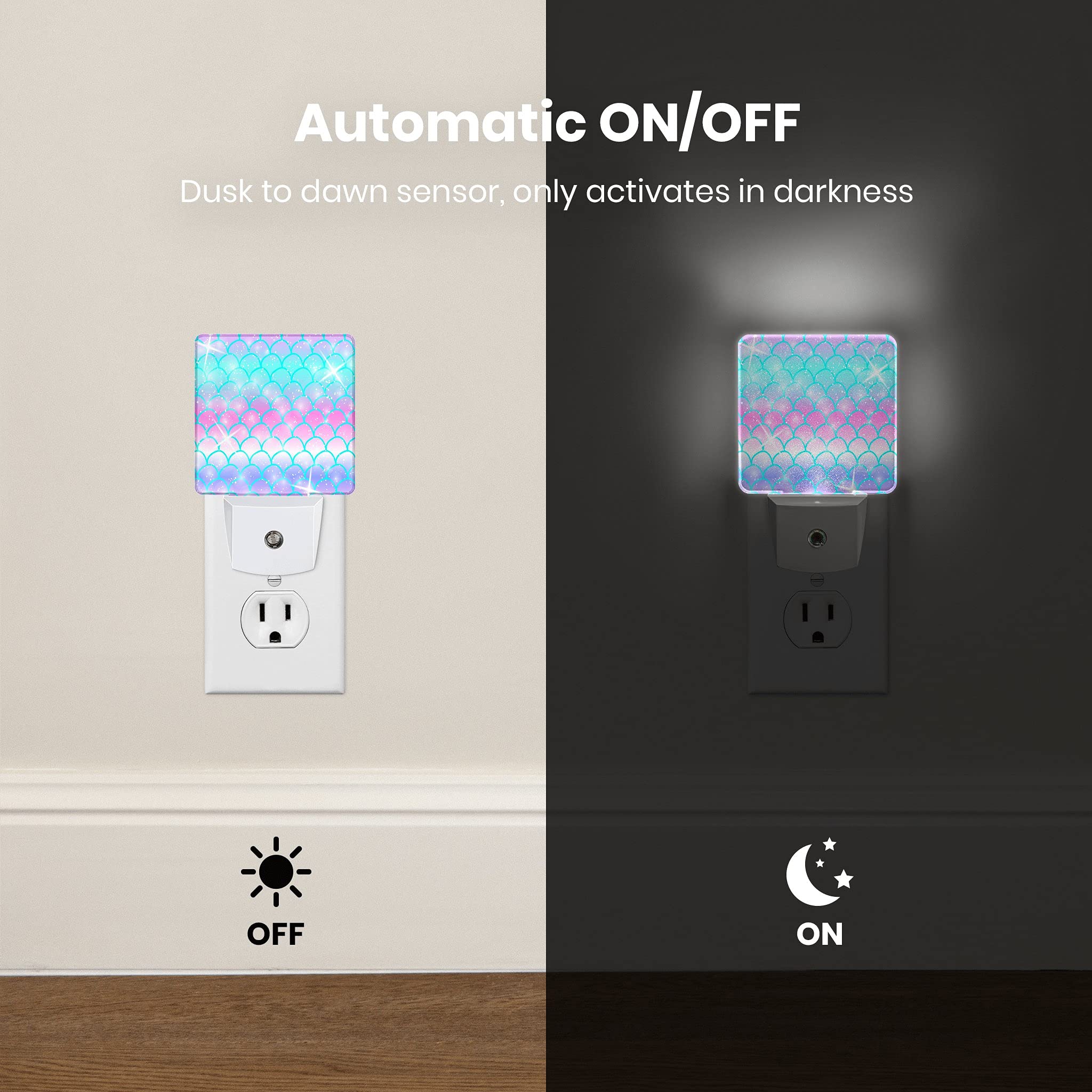 Caifujiqi Night Light - Pink Mermaid Fish Scale, LED, Smart Sensor, Energy Efficient, for Bedroom, Bathroom, Kitchen, Hallway