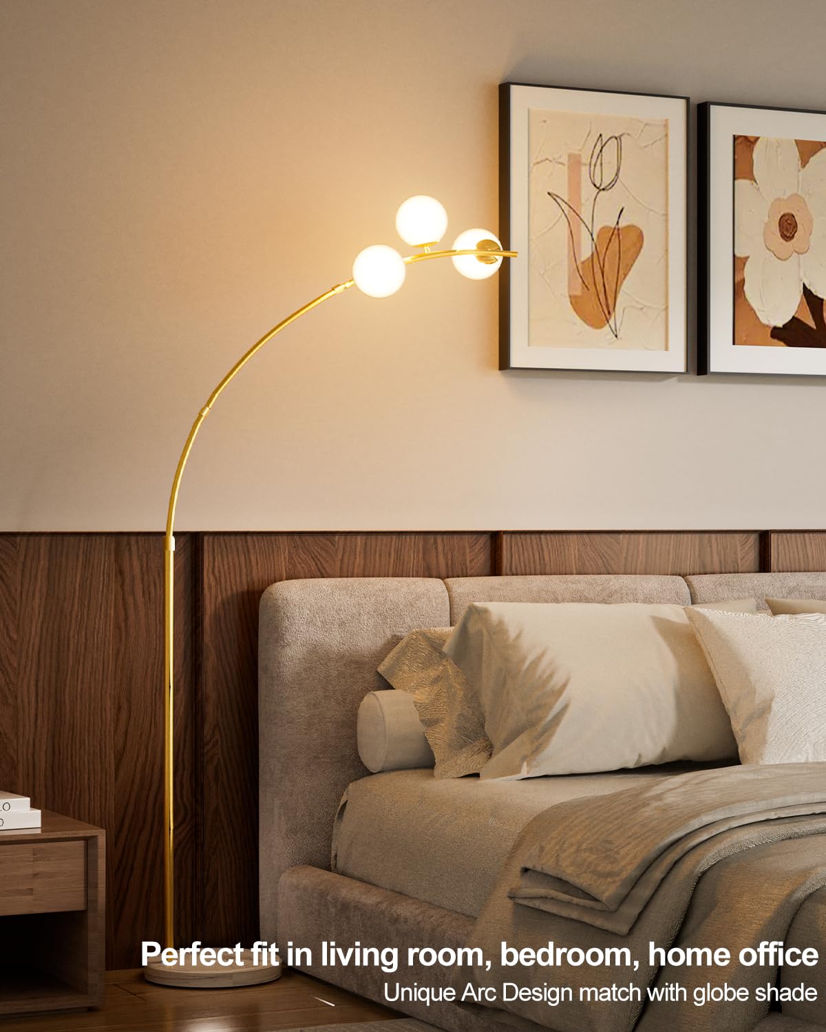 Lightdot Modern Floor Lamp - 3 Globe Gold Arc, Metal, Mid Century Design, LFLL-81, Shatterproof Shade & Bulbs Included