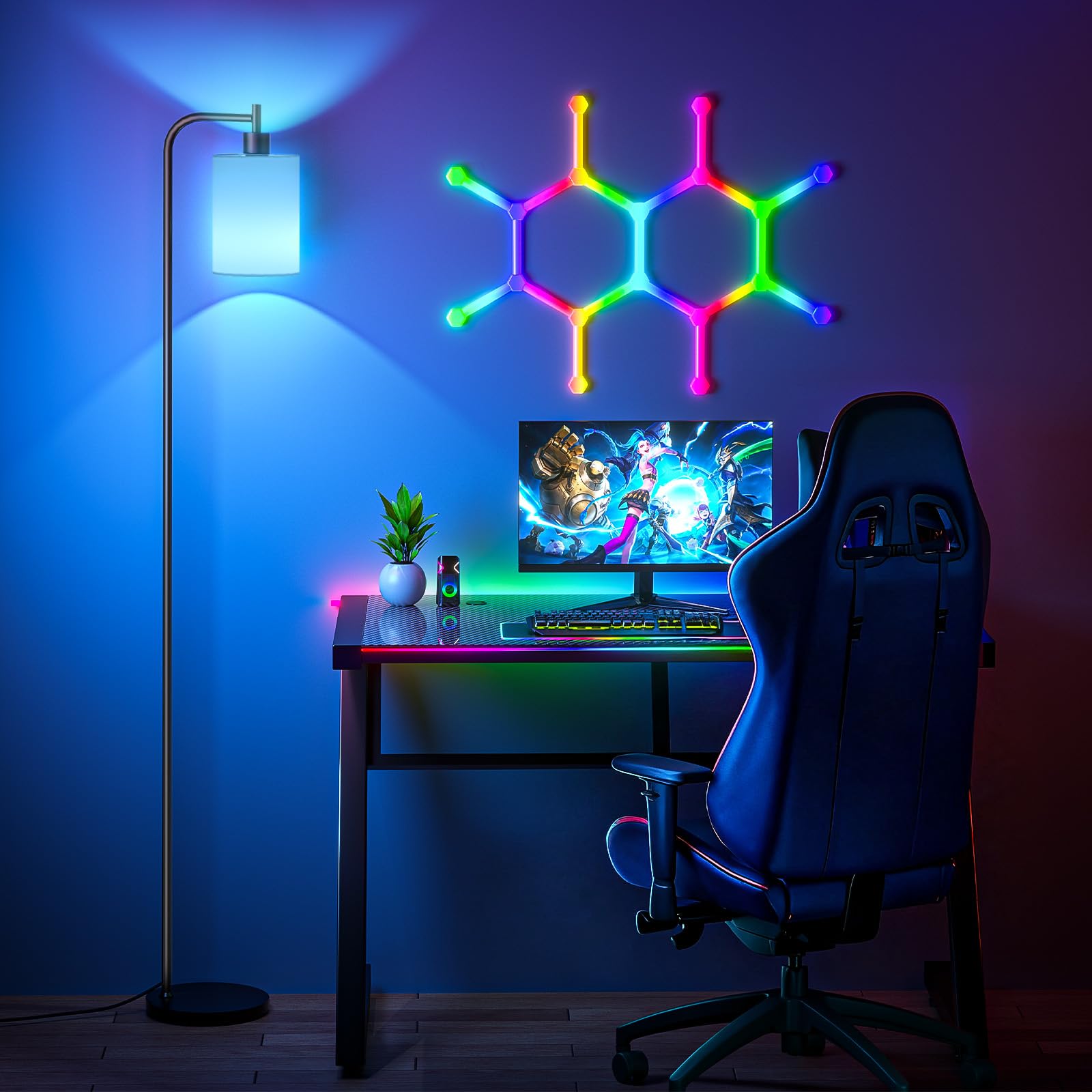 SIBRILLE RGB Floor Lamp, Dimmable with Remote Control, Linen Shade, Model BP-F072, Color Changing, White(RGB)