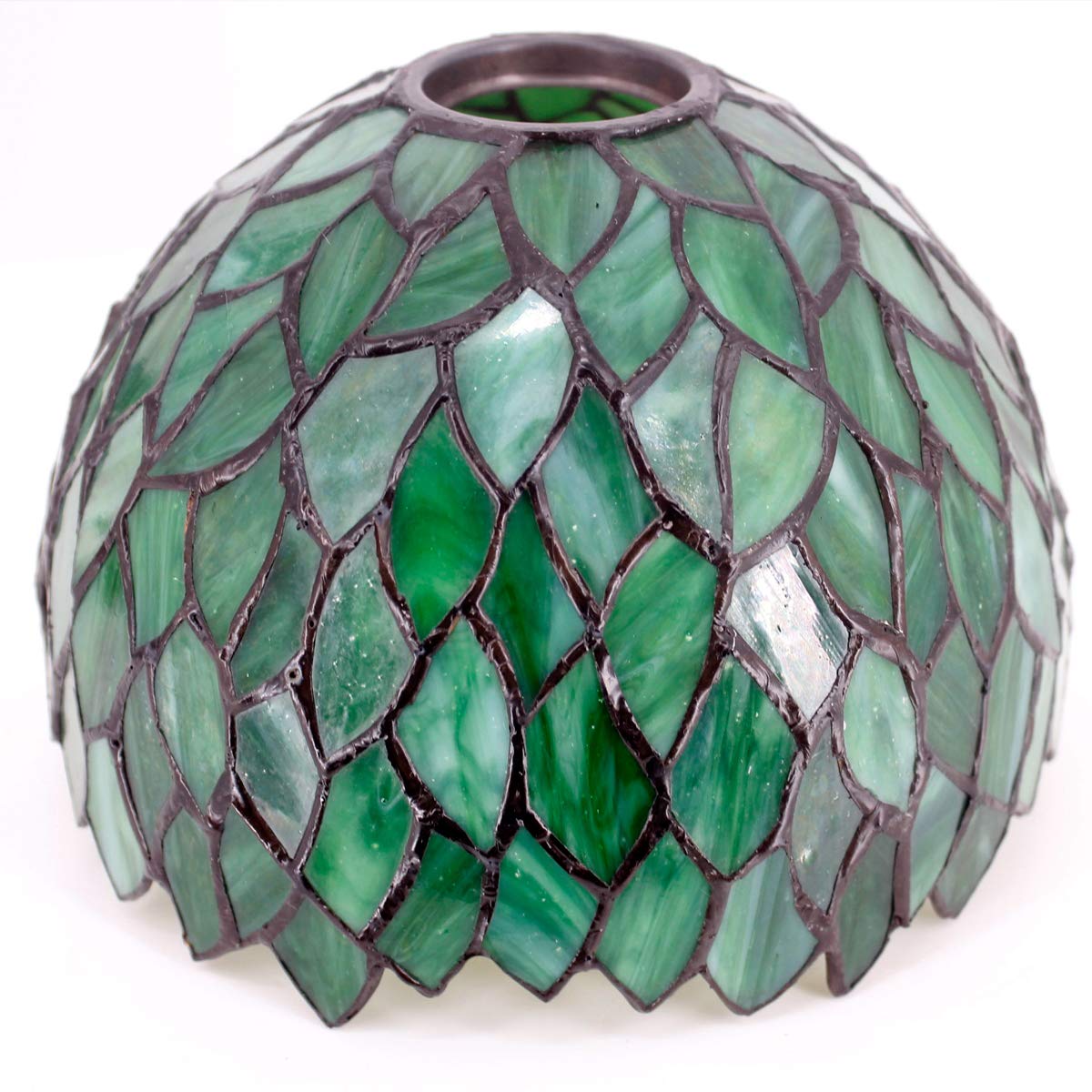 WERFACTORY Tiffany Style Lamp, Stained Glass, Metal Leaf Base, 8X10X21 Inches, Green Wisteria S523 Series