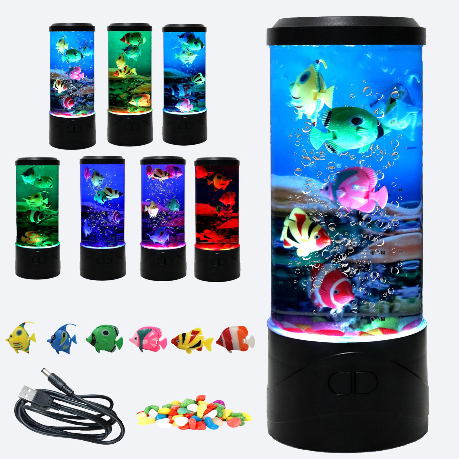 Ypcoo Mini Bubble Fish Lamp   Fish Tank Aquarium Lamp Multi-Color Changing Aquarium Light With 6 Artificial Fish Night Lights-For Home Office Living Room Decor Gifts For Kids mature-themeds (With 6 Fishs)