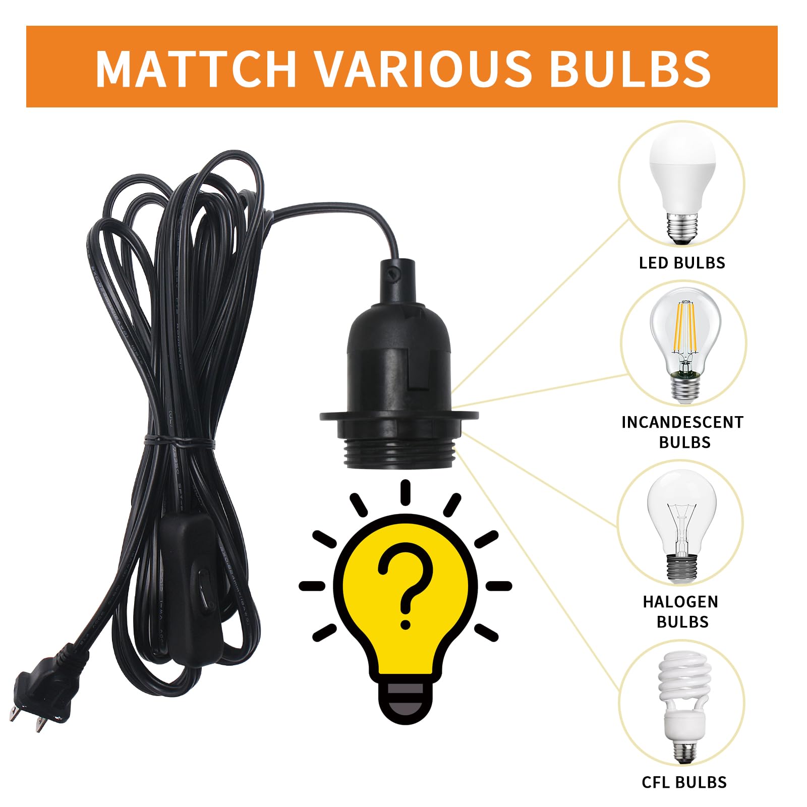 Lofob 14.8Ft Extension Hanging Lantern Cord Cable - White Pendant Lighting With Plug-In Cord And On/Off Switch,Diy With Lamp Sha