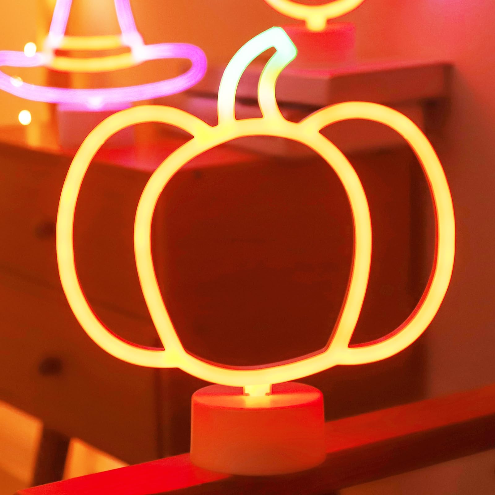 Yaozhou Thanksgiving Table Decor,Pumpkin Lights Lamp, Neon Signs Battery Operated, Halloween Decorations Indoor, Cute Vintage Fall Decor For Home, Room, Kitchen, Desk, Office