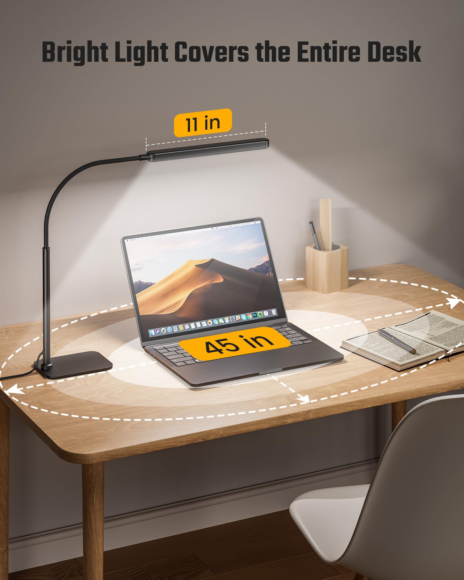 Superdanny Eye-Caring Led Desk Lamp With Base 360?Flexible Gooseneck Work Lamp Touch Control 3 Light Colors Smooth Dimming Task Lighting Reading Light For Home Office College Dorm  Black