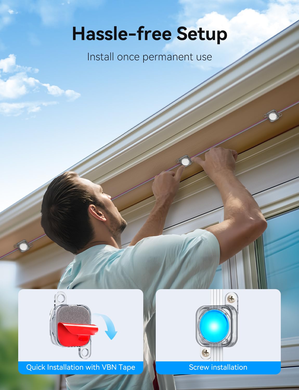lemonrole RGB Outdoor Lights 400FT with App Control, IP67 Waterproof, Multicolor Eaves Lighting for Christmas & Holiday Decor