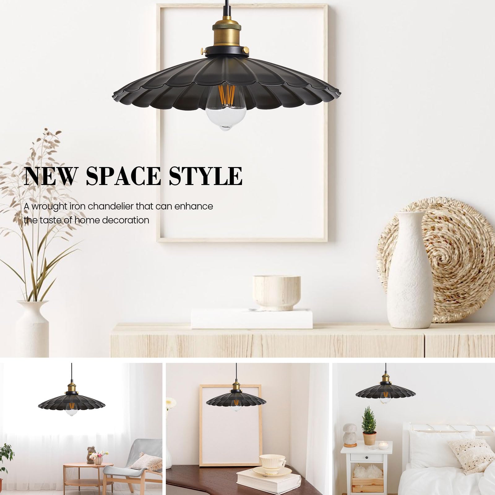 Oyisen Plug In Pendant Light,15.7 Inch Retro Black Metal Shade Hanging Lights With Plug In Cord On/Off Switch Dining Room Hallwa