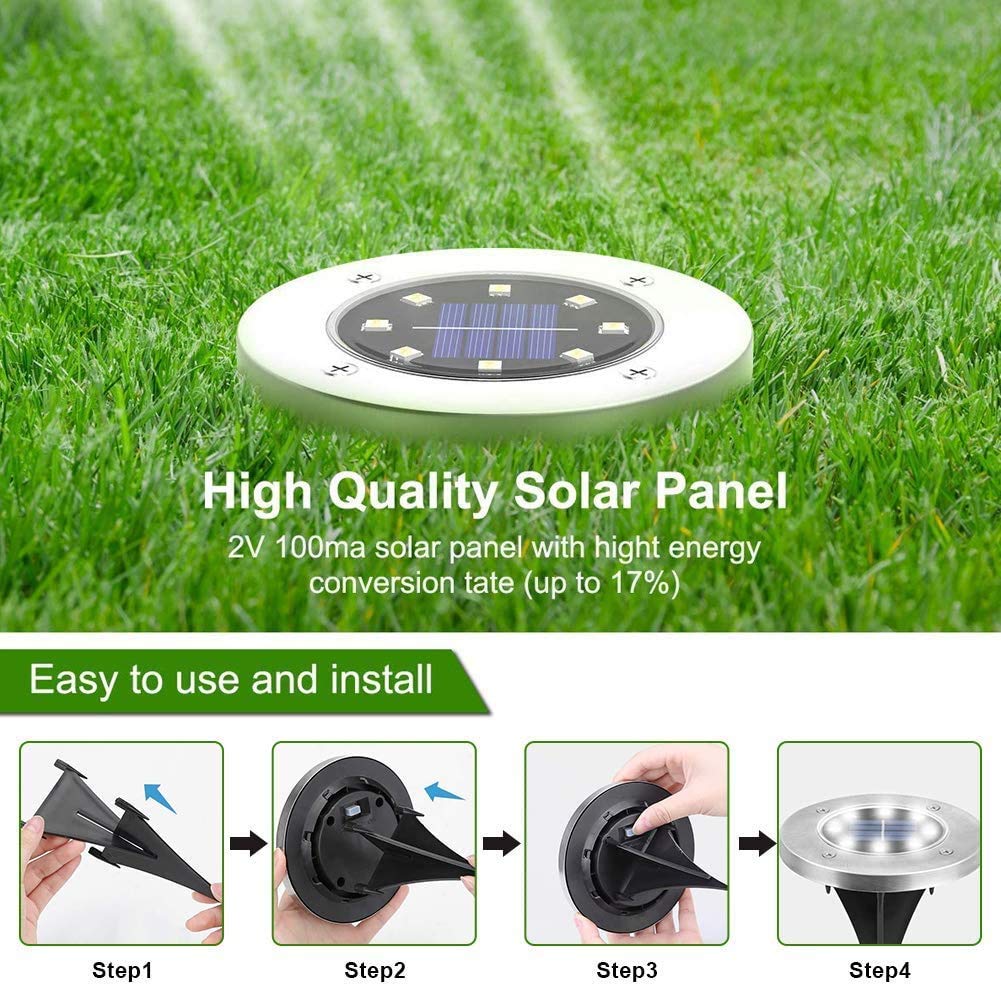 Zgwj Solar Ground Lights, 12 Packs 8 Led Solar Garden Lamp Waterproof In-Ground Outdoor Landscape Lighting For Patio Pathway Law