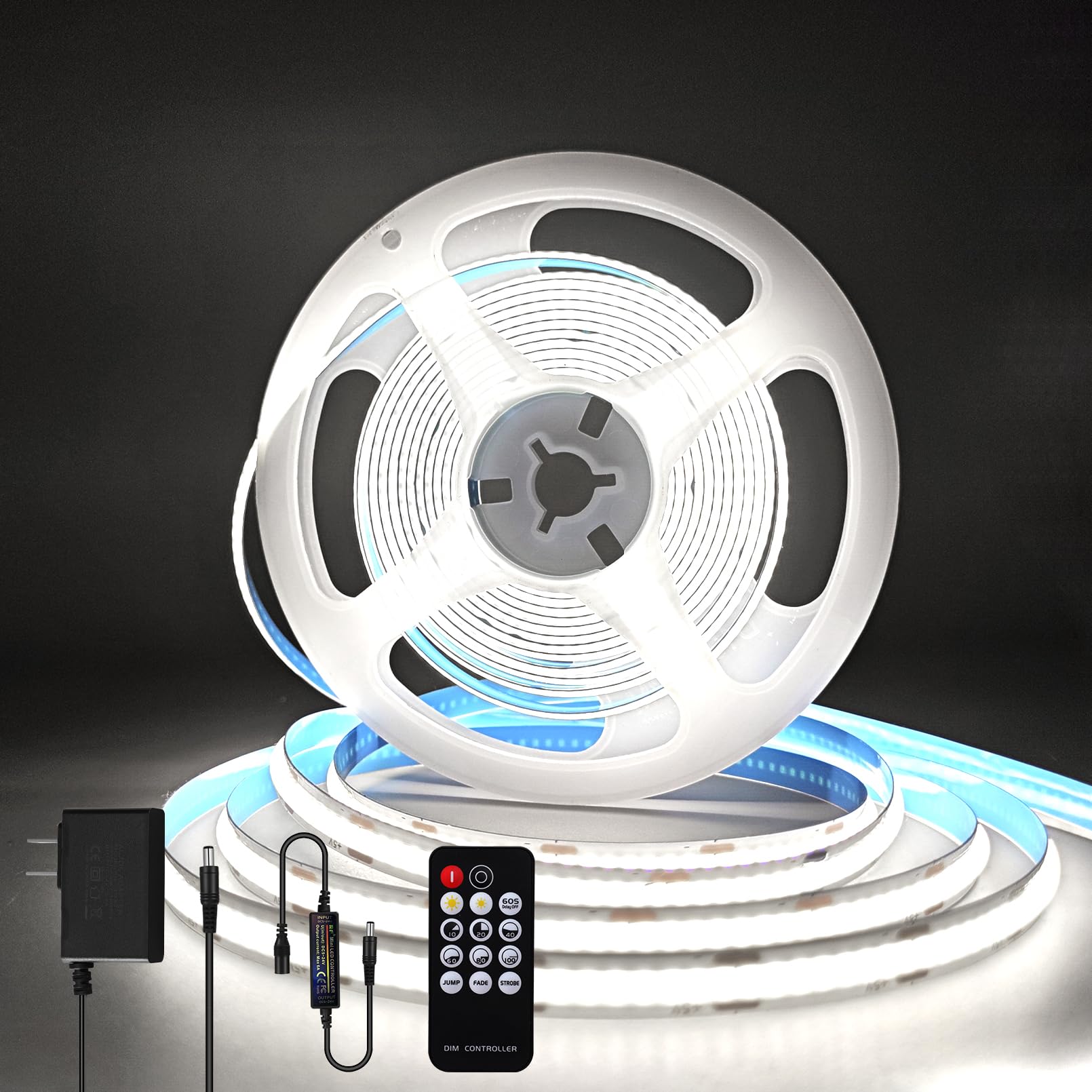 ZSLAIFU COB LED Band Light 24V  16.4ft White LED Light Band with Remote  High Density Flexible White Tape Lights  CRI90+ LED Lighting for Backlighting for TV  Bedroom  Cabinet  Indoor Decor