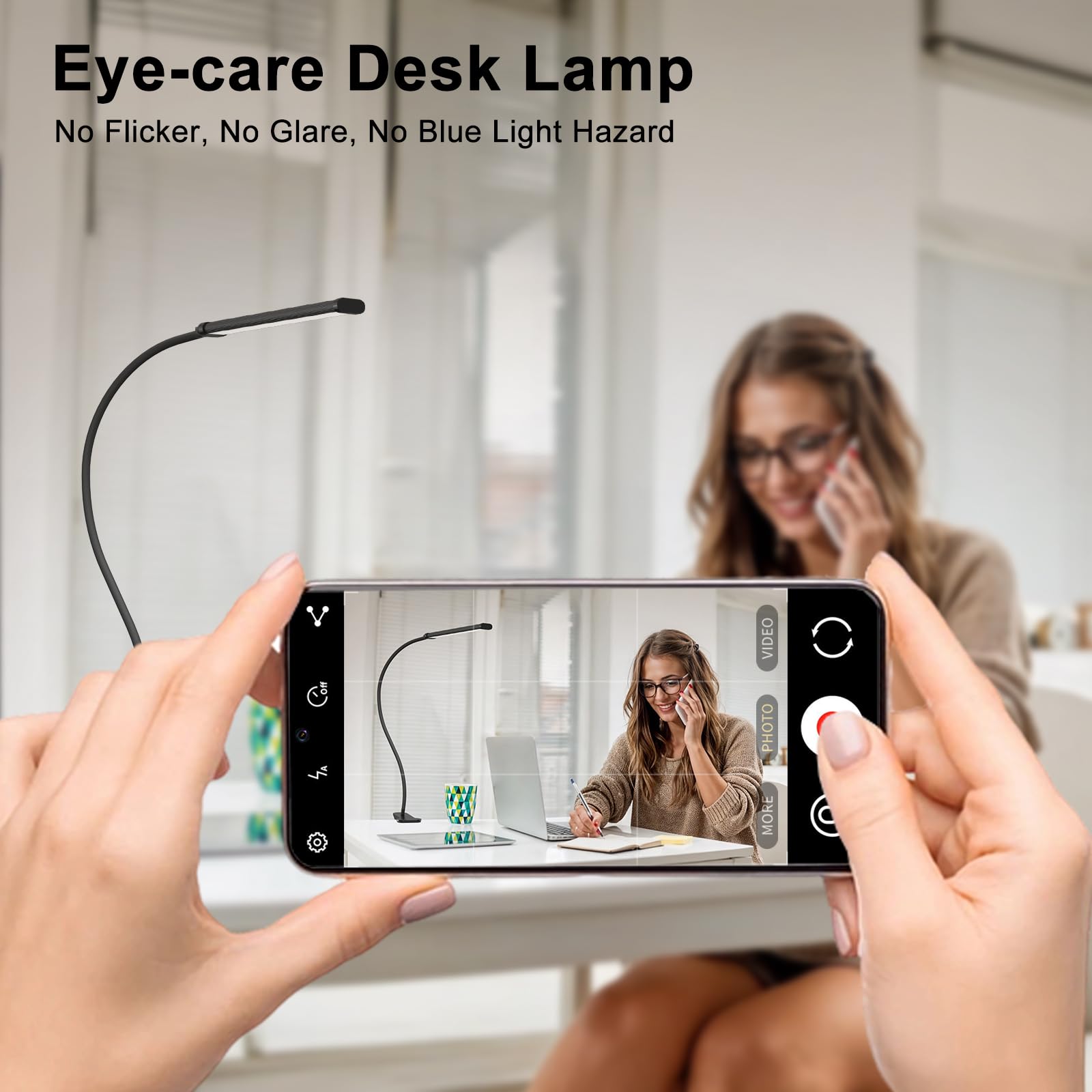 Mojimdo Desk Lamp With Remote, 3 Color & 5 Brightness & 77Led Dimmable Reading Lamp, 27.6'' Flexible Gooseneck Clamp Lamp, Eye-C