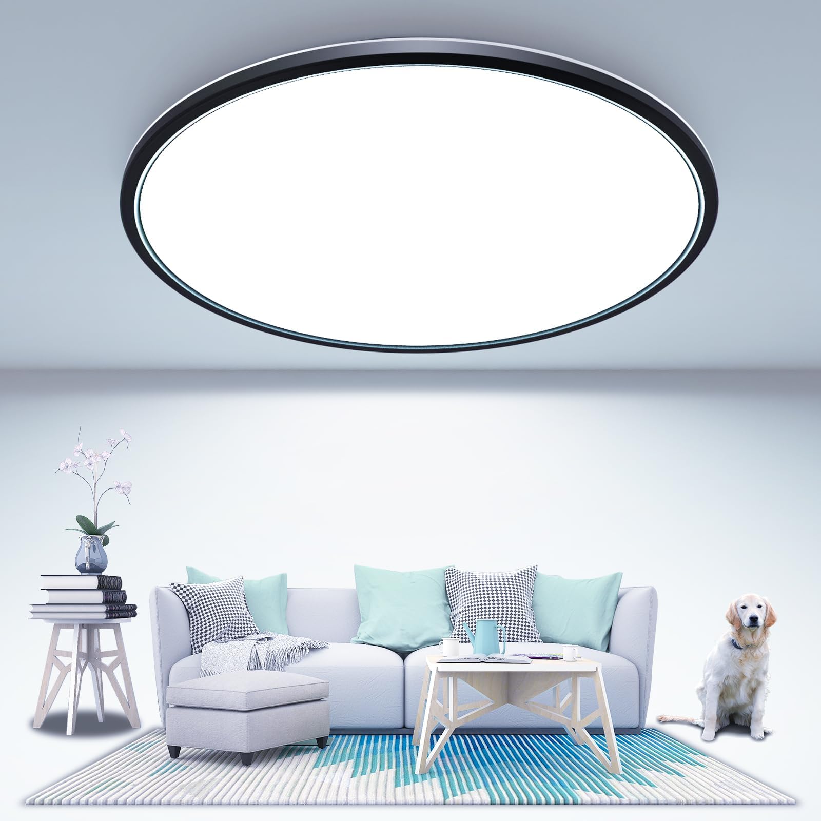 libtit 16.5 Inch Large Black Flush Mount Ceiling Light, 4200LM 36W Low Profile LED Ceiling Lights, Warm White/Daylight White/Coo