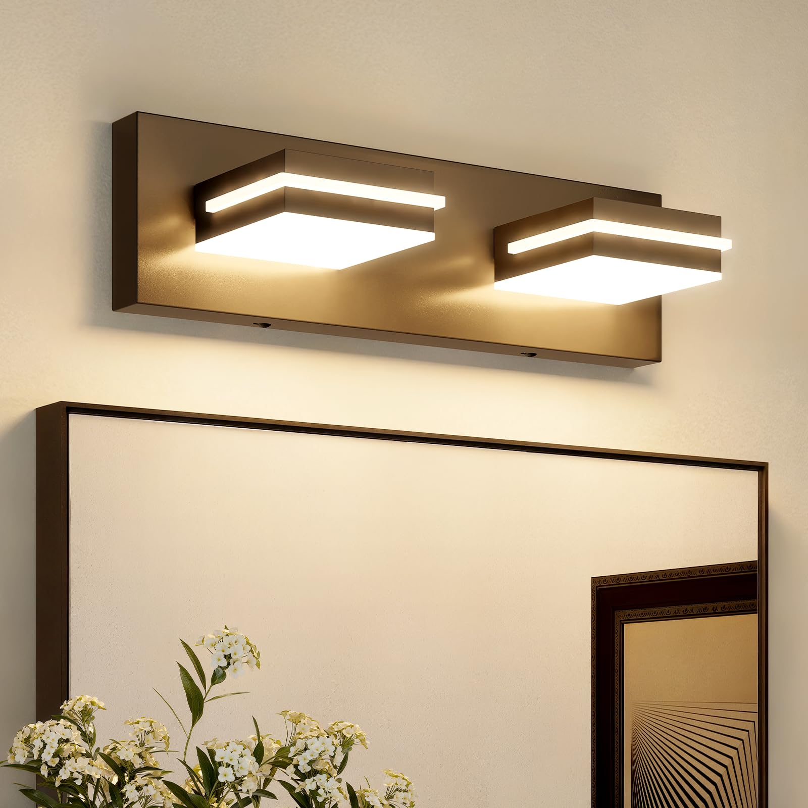 Volisun Modern Bathroom Vanity Light Fixtures (2-Light, 15.5-Inch), 5Cct Dimmable Bathroom Lighting Fixtures Over Mirror, 360Rot