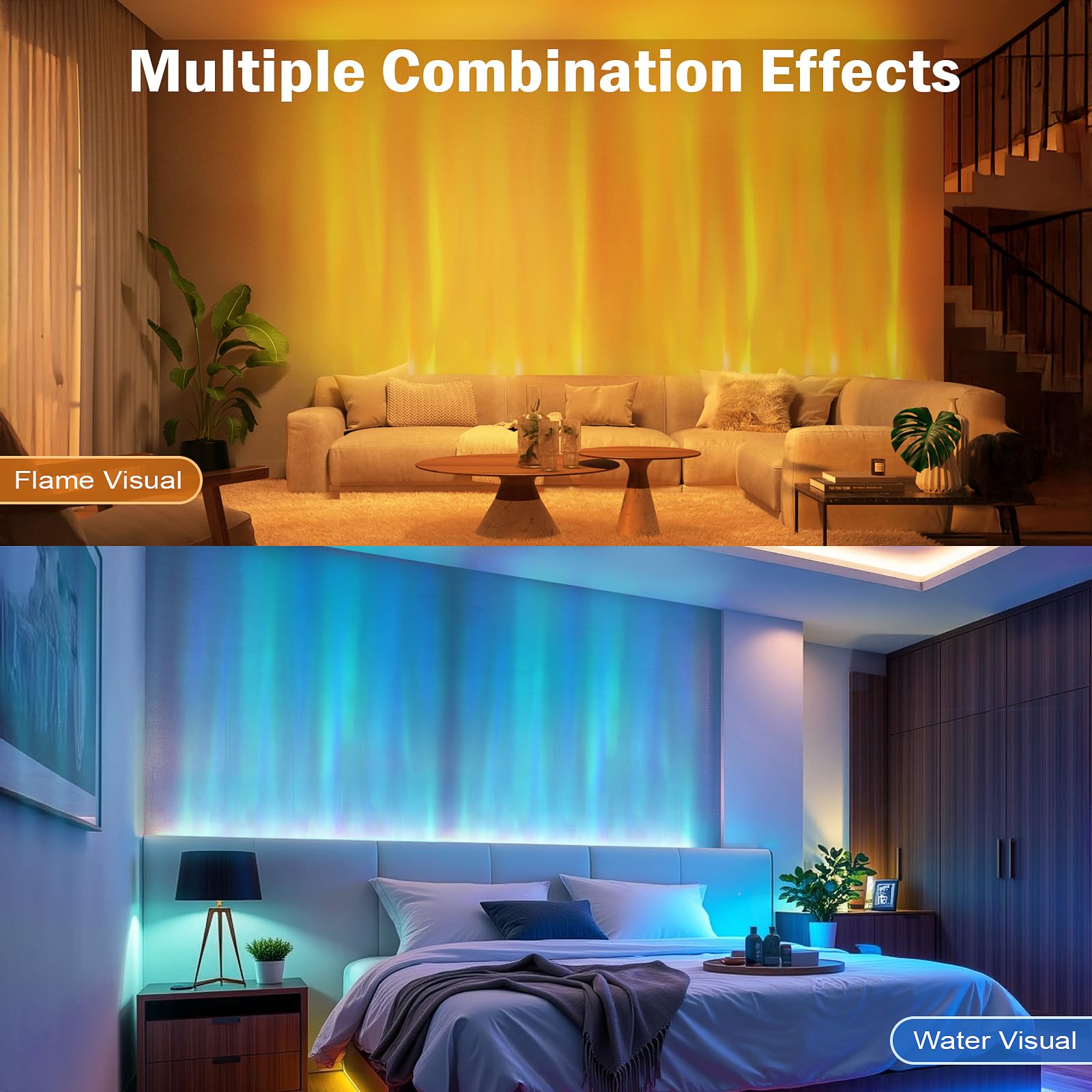 Caupel RGBW LED Ocean Wave Projector Lamp, 39.4" Aluminum, Color Changing Light for Bedroom & Gaming Room Decor