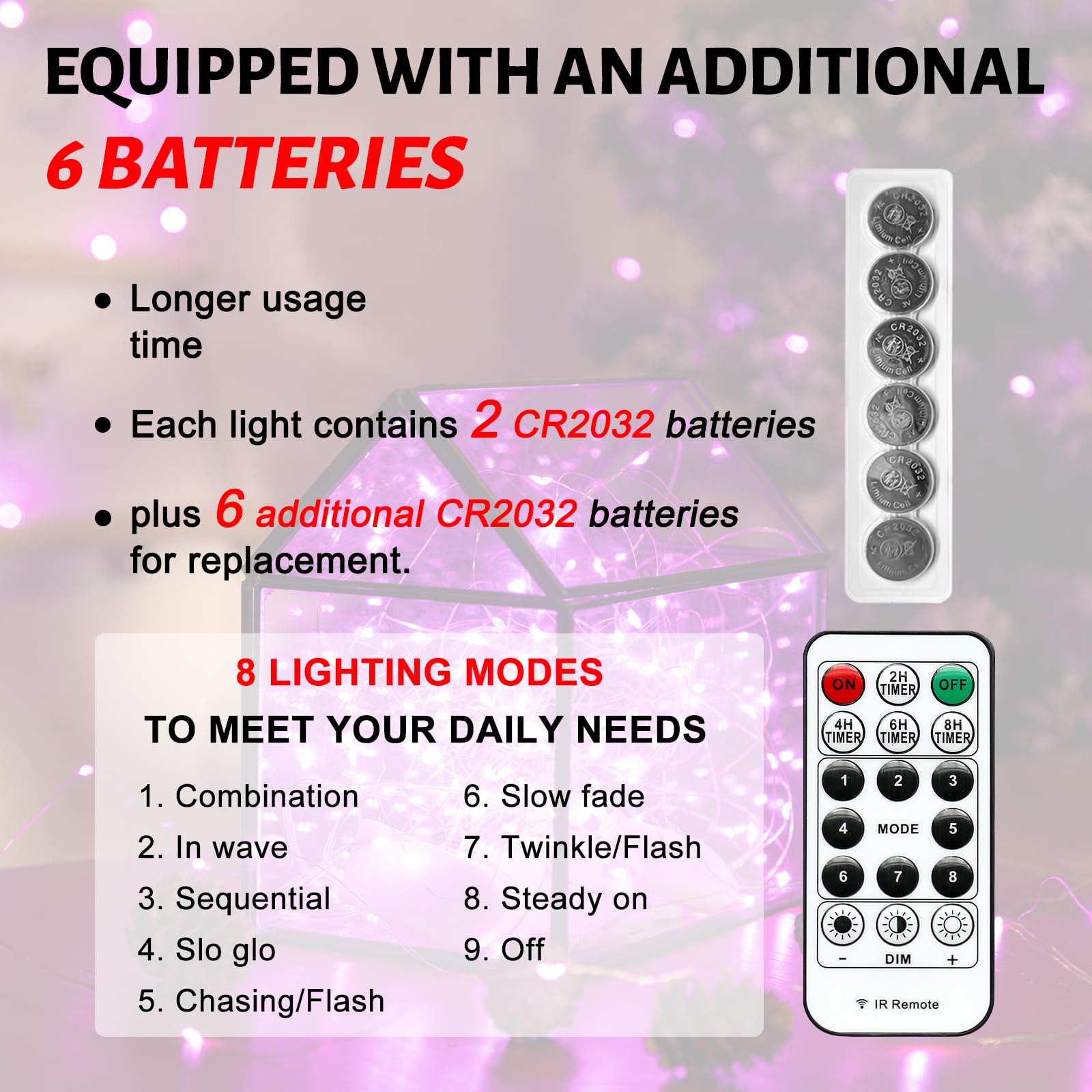 Sinamer 6Pcs Fairy Lights Battery Powered With Remote, 7Ft 20Leds Pink Twinkle Mini Lights With Timer, Waterproof Small Silver Wire Firefly Starry For Diy Wedding Party Christmas