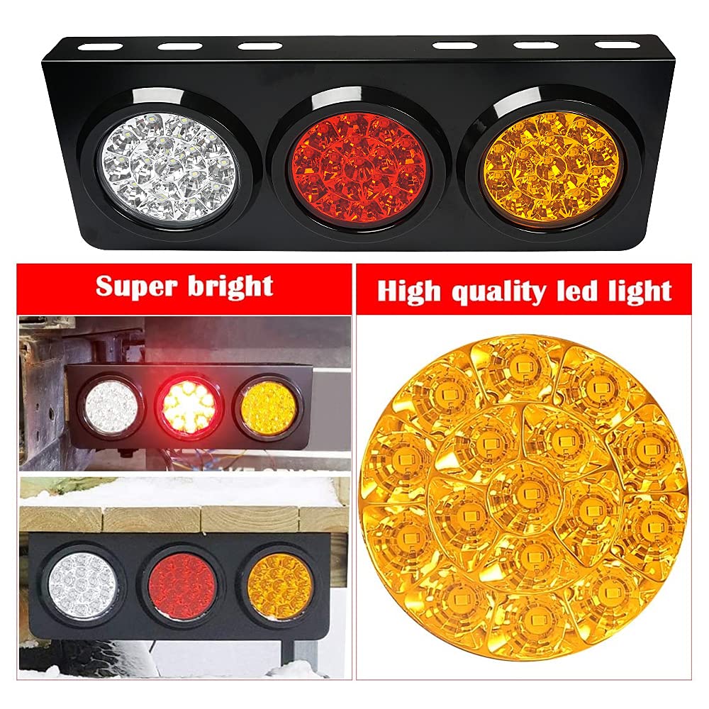 auovo LED Trailer Tail Lights - Waterproof 48-LED Bar for Trucks/RVs, Red/Amber/White, Round with Iron Bracket (2 PCS)