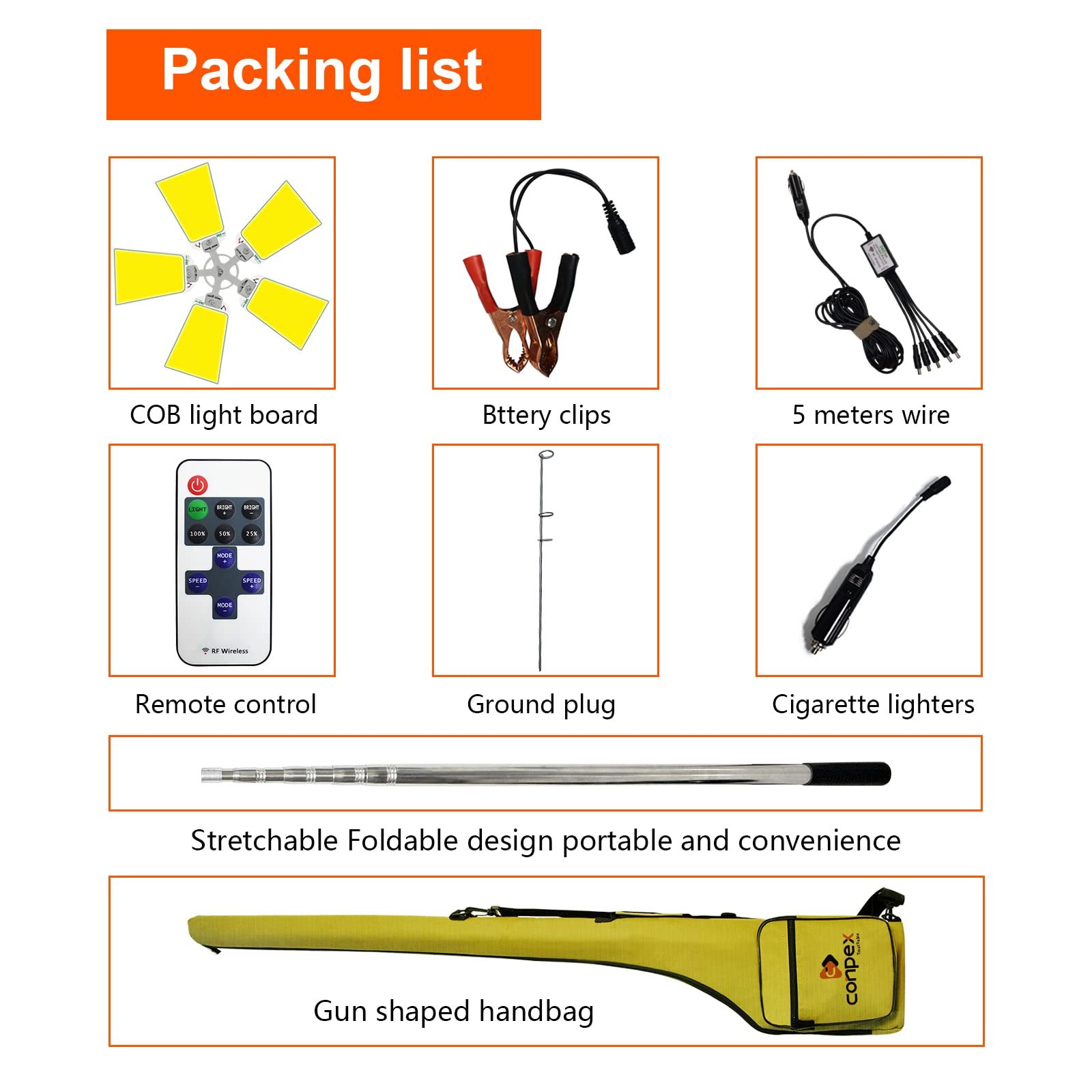 CONPEX 25000lm LED Camping Light - Portable Waterproof Camp Light with Remote, Yellow, Model FR-05-RF for Fishing & BBQ