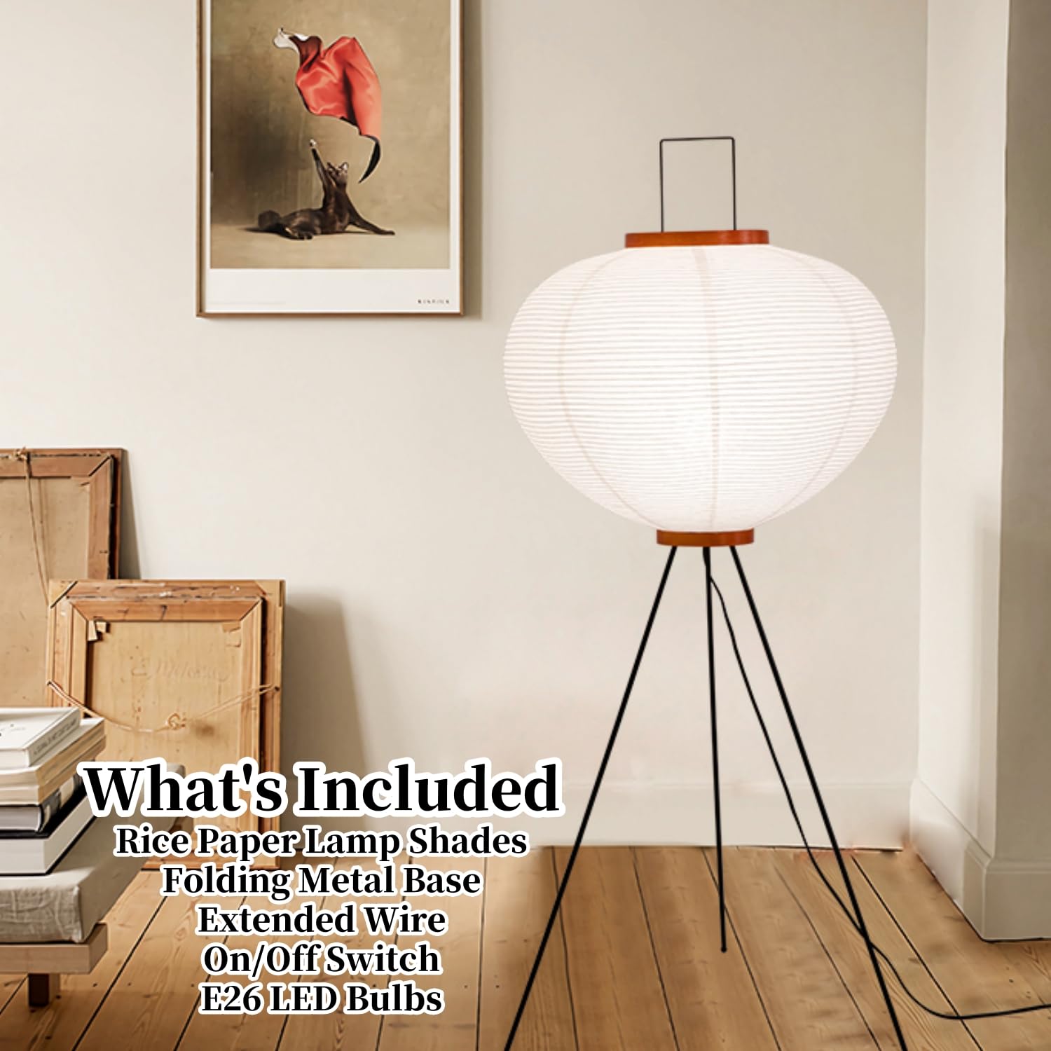 Paper Floor Lamp Noguchi Style Lamp, Rice Paper Akari Floor Lamp, Paper Lantern Lamp With Washi Paper Shade, Ideal For Bedside,