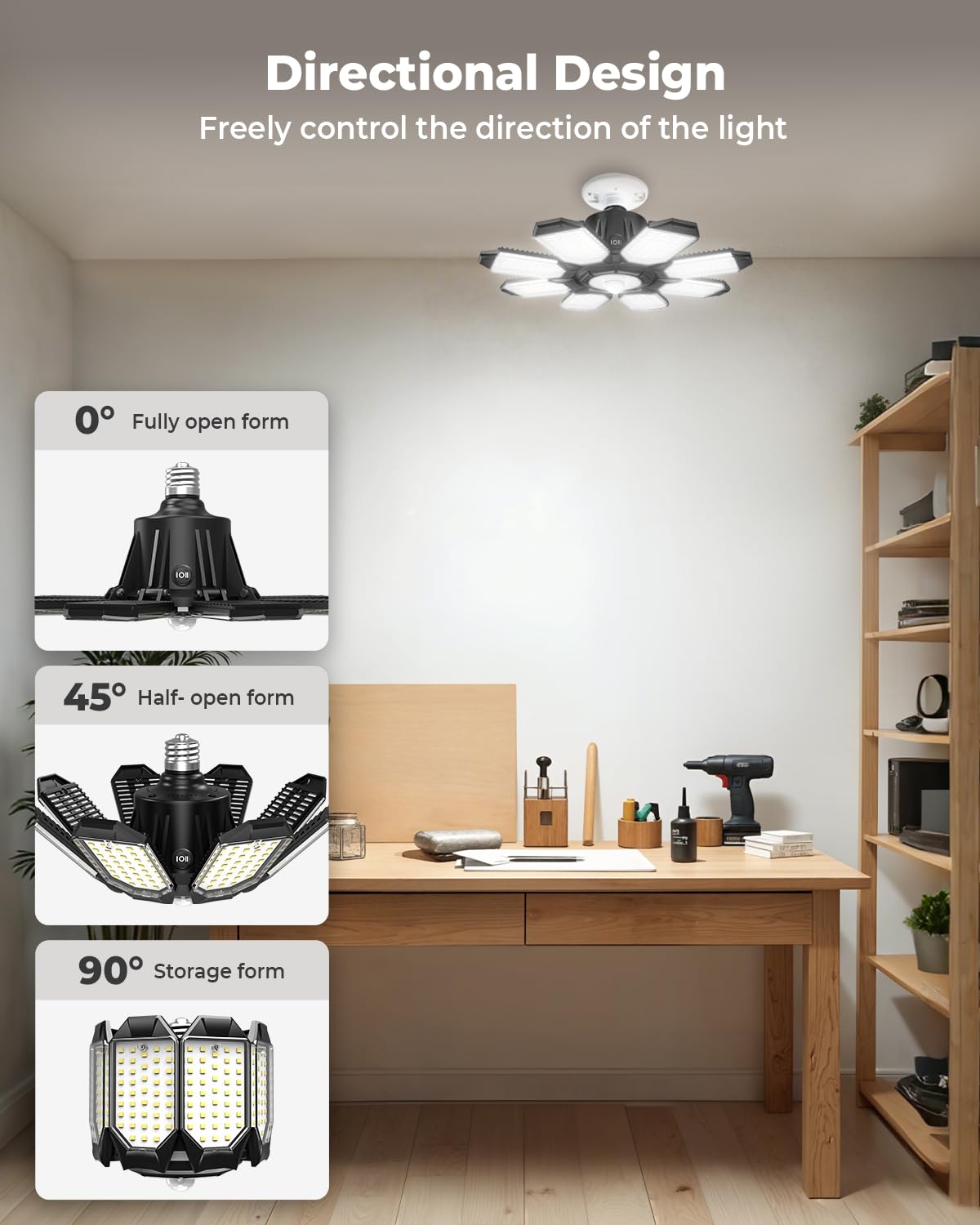 Agrantop Motion Sensor Garage Lights 2 Pack, 25000Lm Motion Sensor Shop Light With 8+1 Led Panels, 6500K Daylight, Indoor Motion