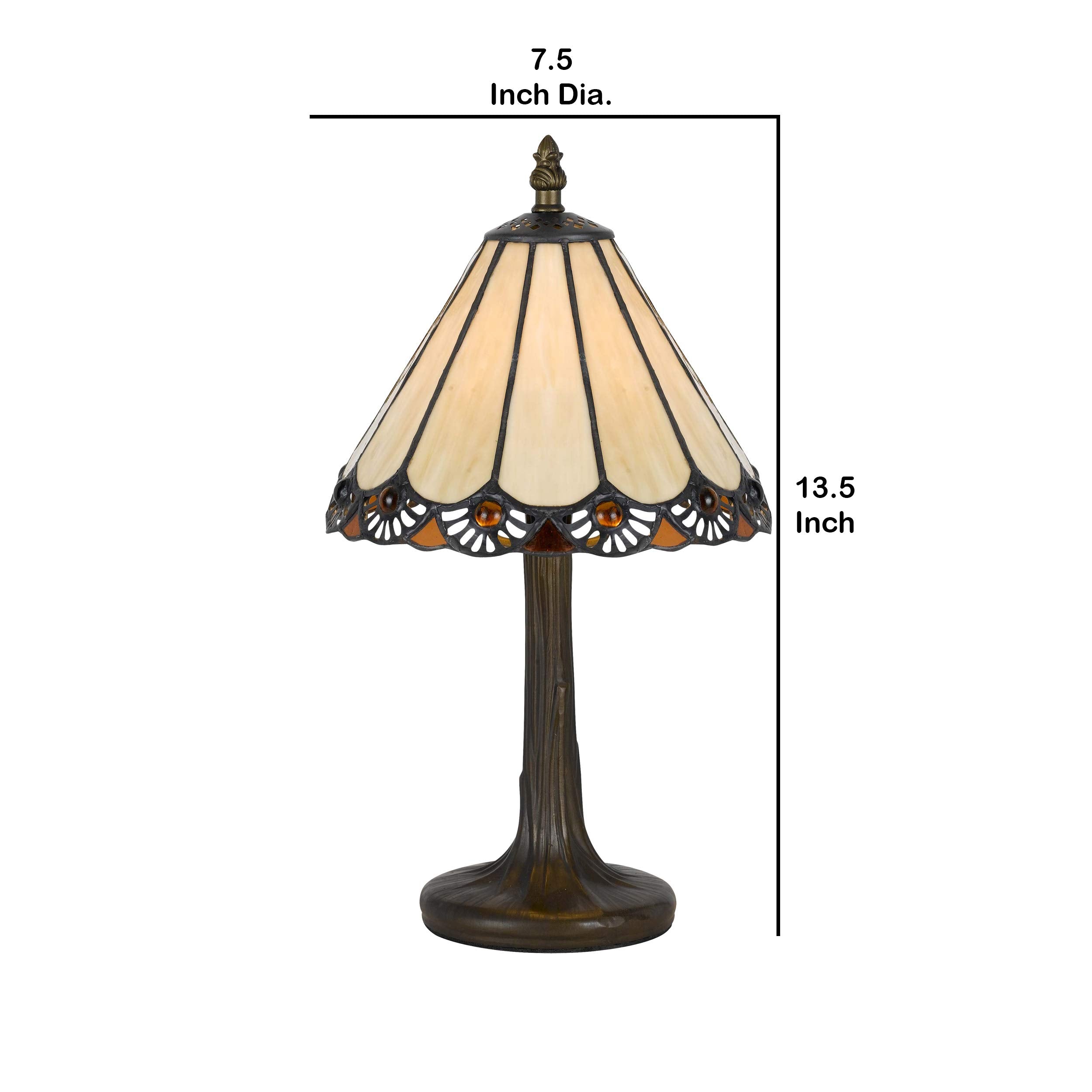 Benzara Tiffany Table Lamp, Metal Body, Conical Shade, Bronze and Beige, Model BM223643
