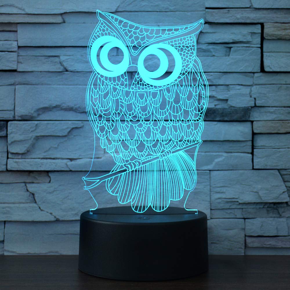 I-Chony Owl 3D Illusion Lamp - 7 Color Touch Table Night Light For Kids, Acrylic, Model Ch-26653, Perfect Gift For Boys And Girls