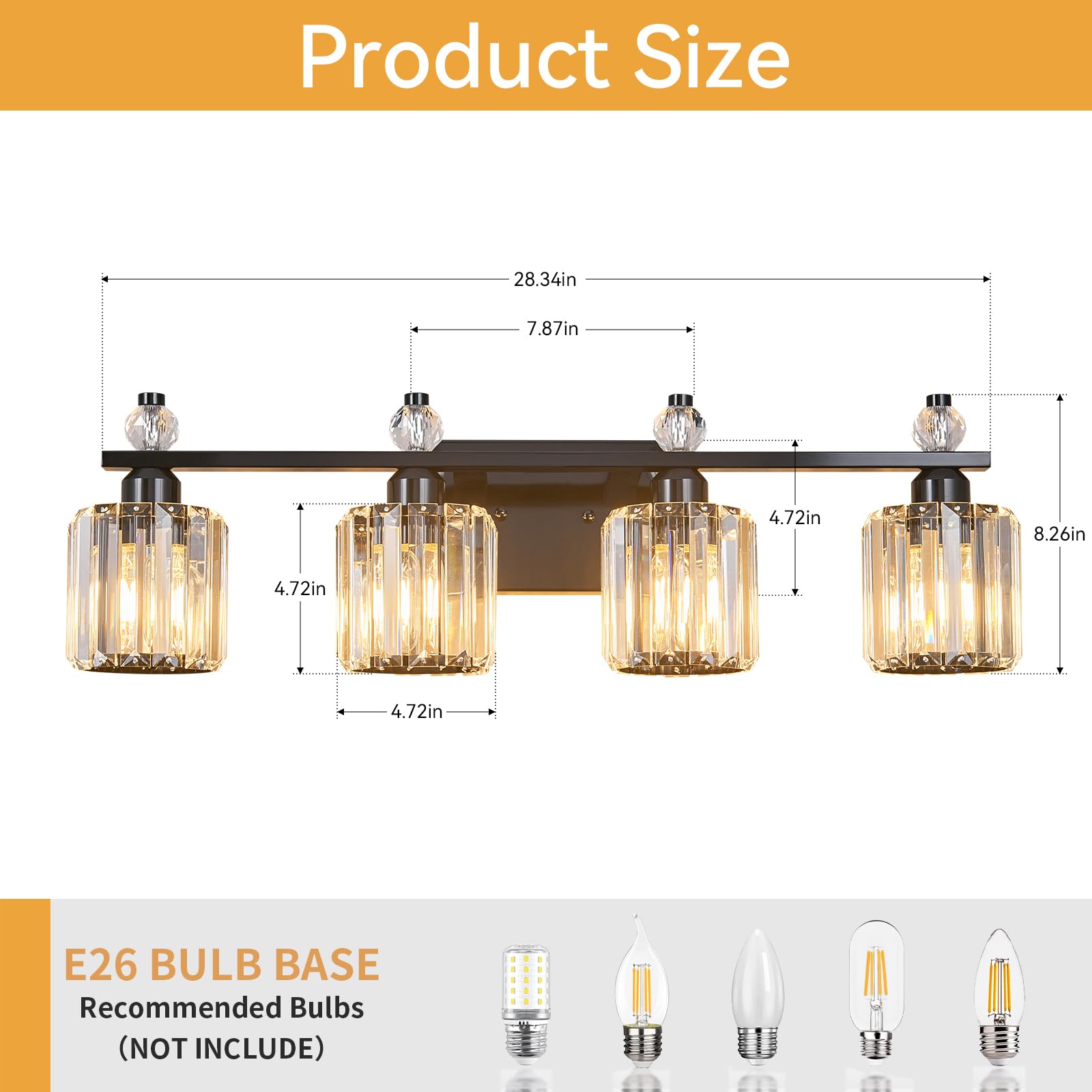 FDPBY Bathroom Vanity Lights 4-Light Metal Crystal Fixtures Plating Black Model 291