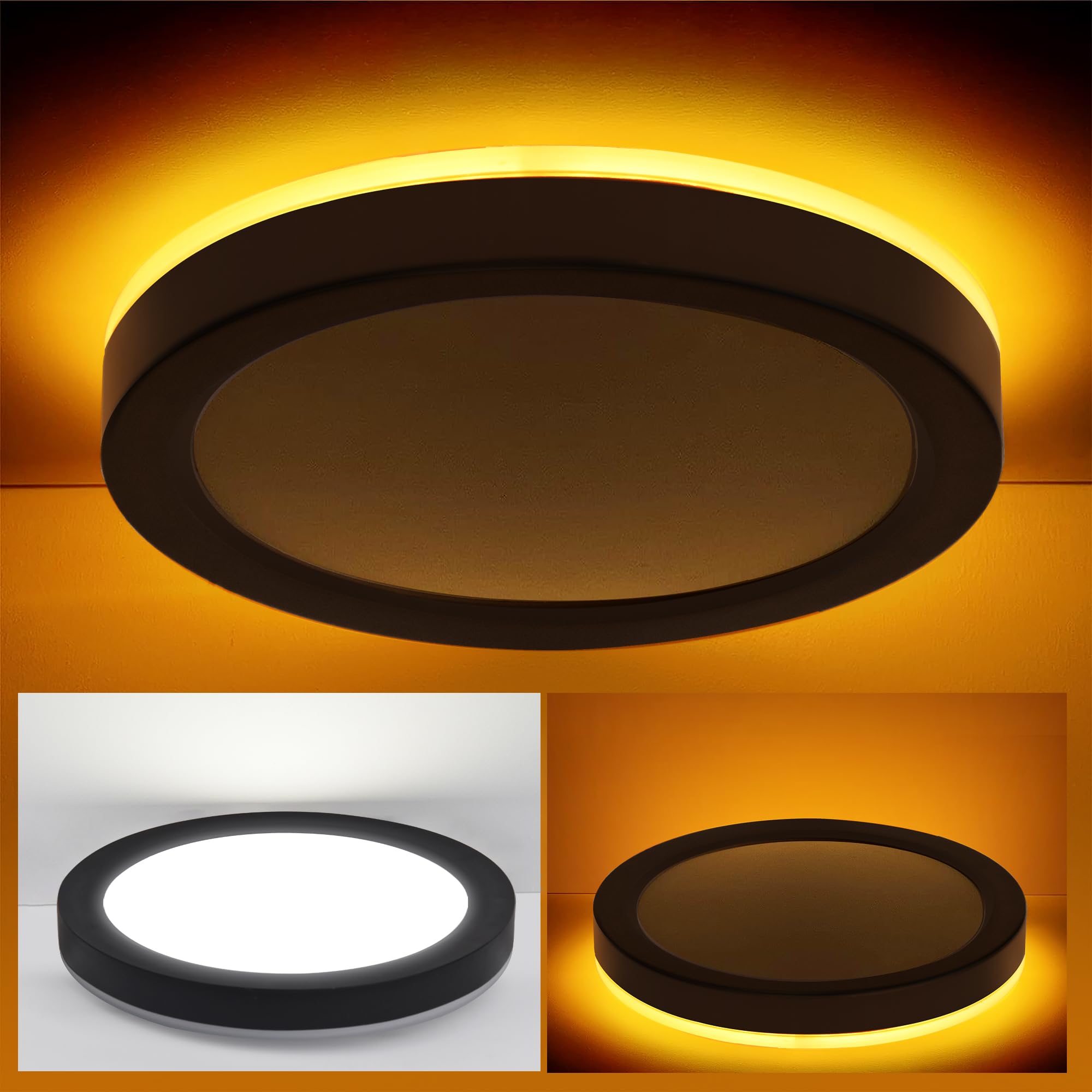 Hlite 7.5 Inch Flush Mount LED Ceiling Light with Night Light, CRI90, 15W, 1500 LM, 3000K/4000K/5000K Selectable, Flat Round LED