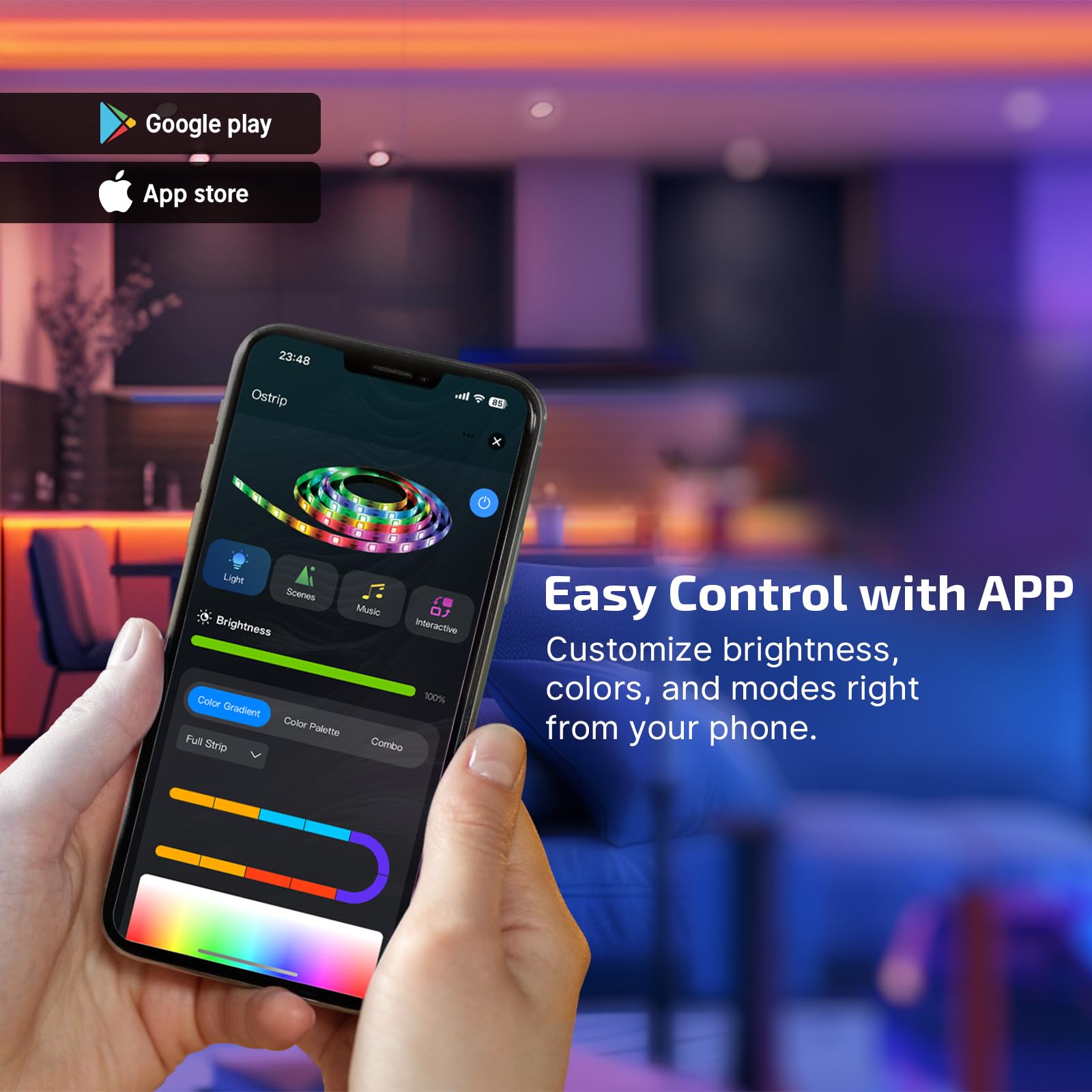 Olight Ostrip Smart Led Strip Lights With App Control, Music Sync, Color Changing, Rgbic Lighting For Bedroom, Room, Tv, Party O