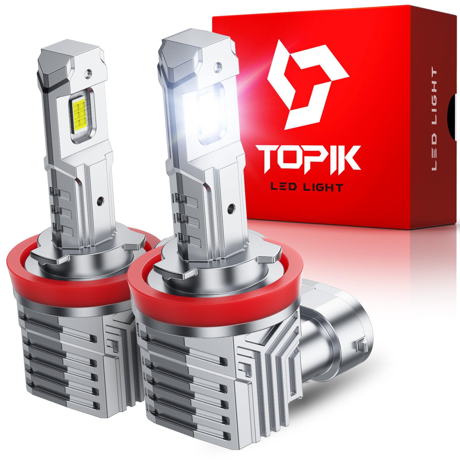 TOPIK H11 LED Bulbs, 30000LM 6500K Super Bright, IP67 Waterproof, Compatible with H8 H9, Aluminum, 2PCS