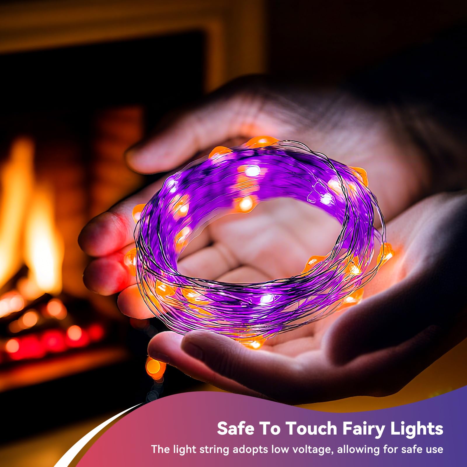 LitHome 4 Pack 240 LED Fairy Lights - Battery Operated, 20FT, Waterproof, Twinkle Lights, Purple & Orange