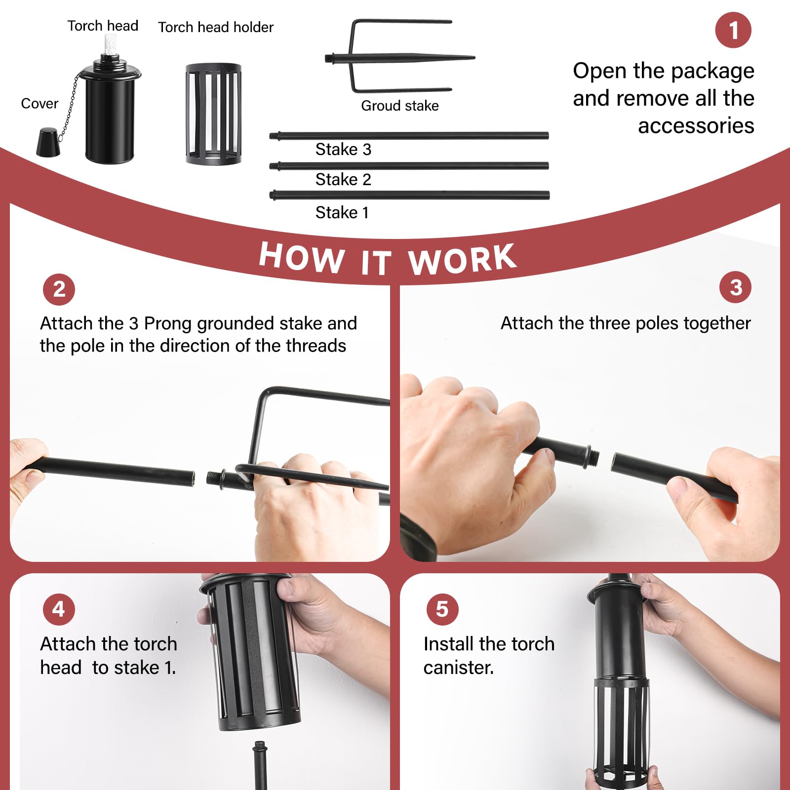 Falbawr Citronella Torches Set Of 4 - 58&quot; Black Garden Lanterns With Grounded Stake