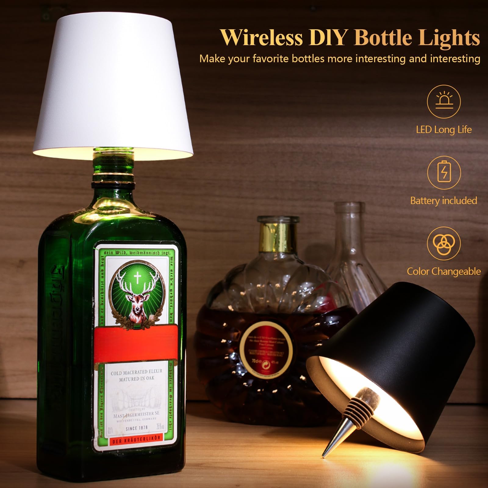 Mebaraul 2 Pack Wine Bottle Lamps, Rechargeable Wireless, Touch Dimming, White, Model JP001-RG01