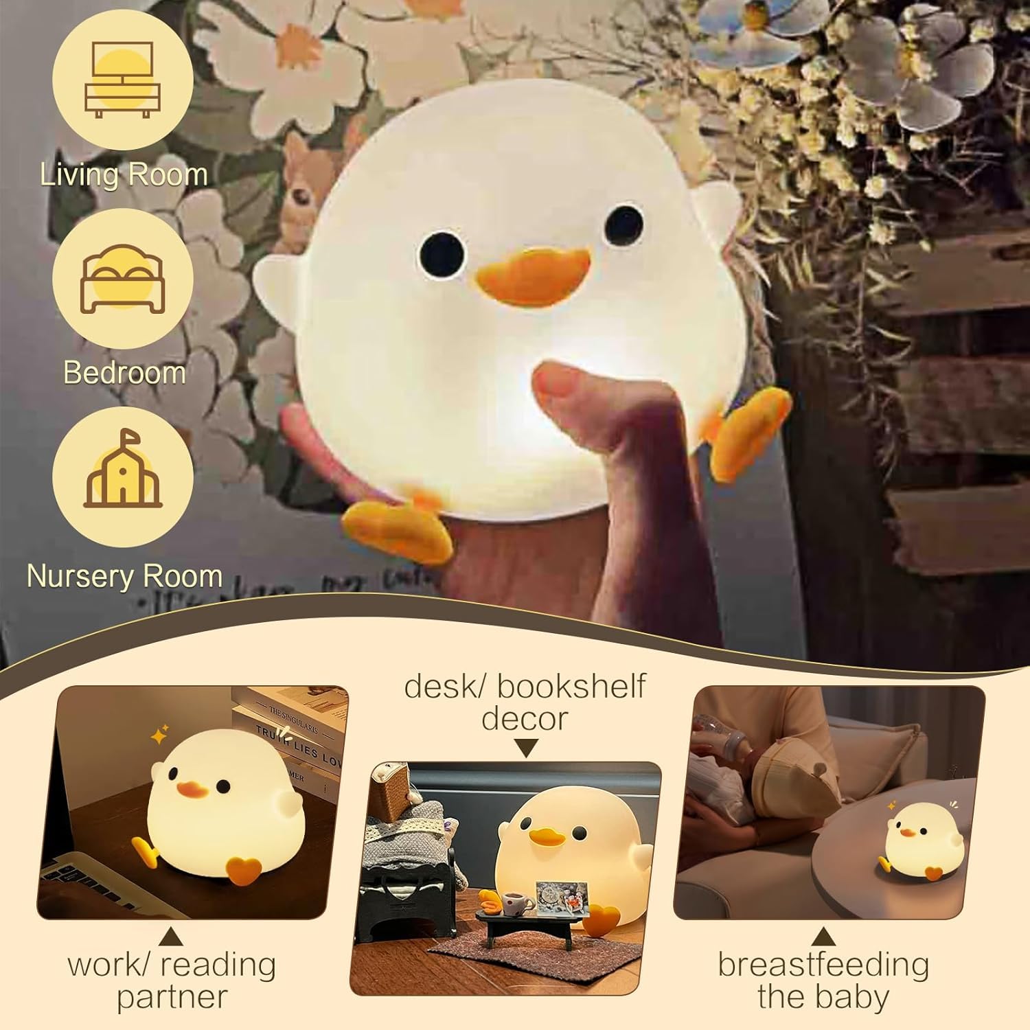 Night Light Cute Tangerine Led Squishy Novelty Animal Night Lamp Dimmable Soft Silicone Nursery Nightlight For Kids  Rechargeable Bedroom Touch Lamp  Dorm Decor  Baby Boys Girls Gift (Dodo Duck)
