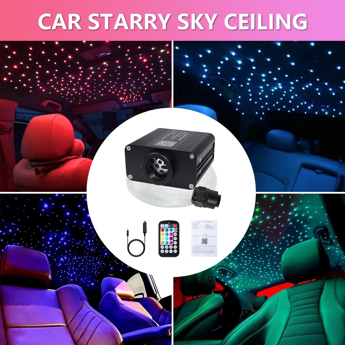 WEBUPAR Starlight Headliner Kit - 300 pcs RGBW Fiber Optic Lights, Bluetooth App & Remote Control, Purple, 0.03in x 9.8ft for Home