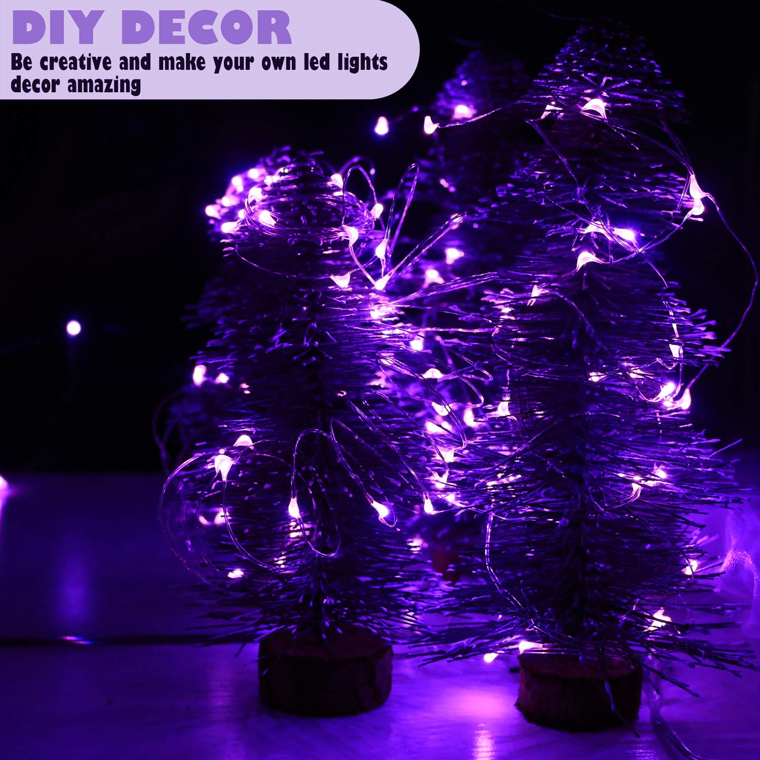 OakHaomie 7ft Fairy String Lights, 6-Pack, 20 Micro LEDs, Purple, Copper Wire, Includes 2 CR2032 Batteries, Wedding & Party Decor