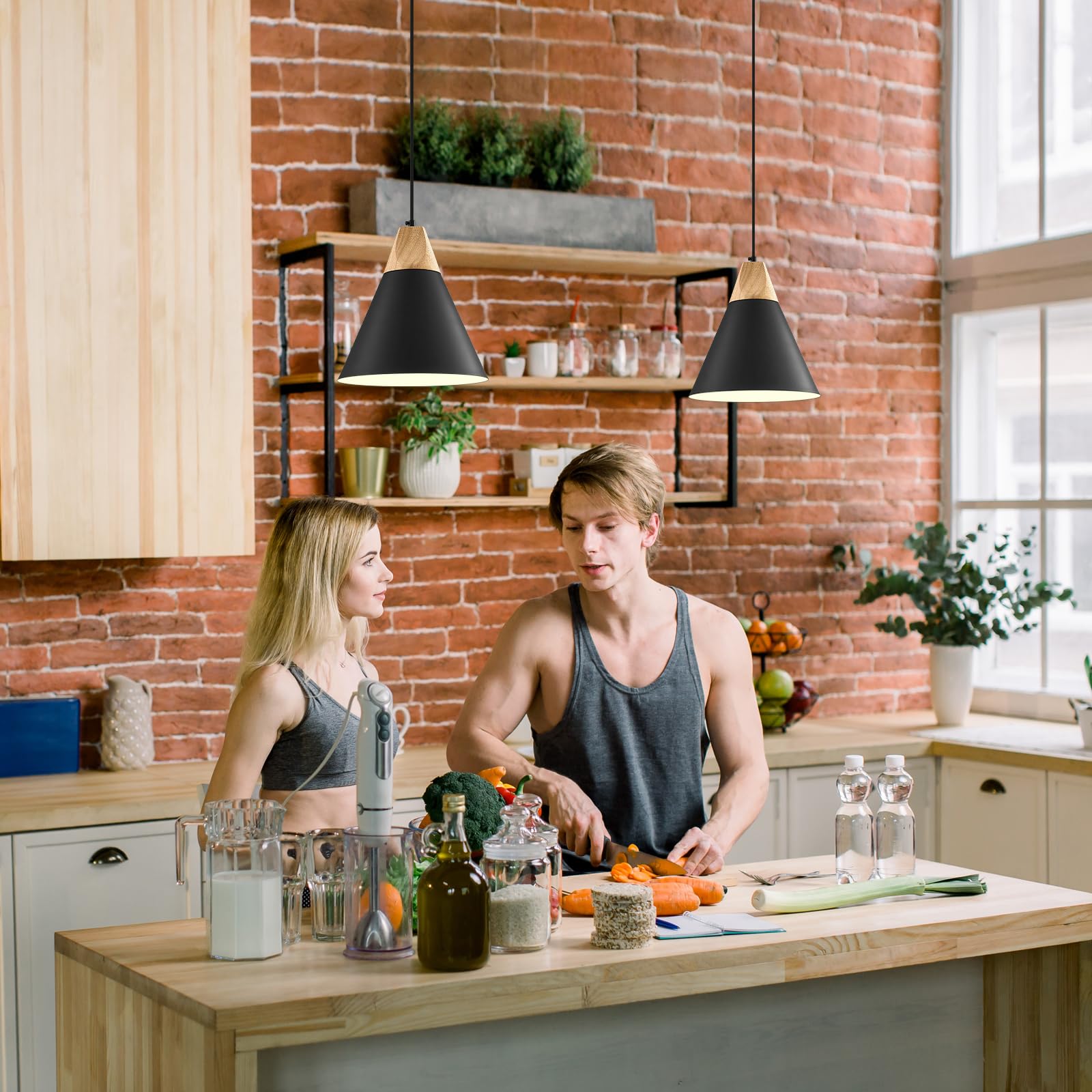 Sesiment Plug In Pendant Light,2 Pack 9.4Inch Hanging Lights With Plug In Cord 14.7 Ft, Black Pendant Light Plug In, Hanging Pen