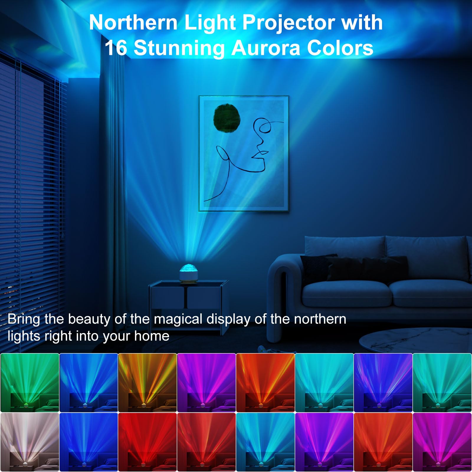Humiieye Northern Lights Projector, 16 Light Color Aurora Night Light Projector For Bedroom, Remote Galaxy Light Projector, Dimm