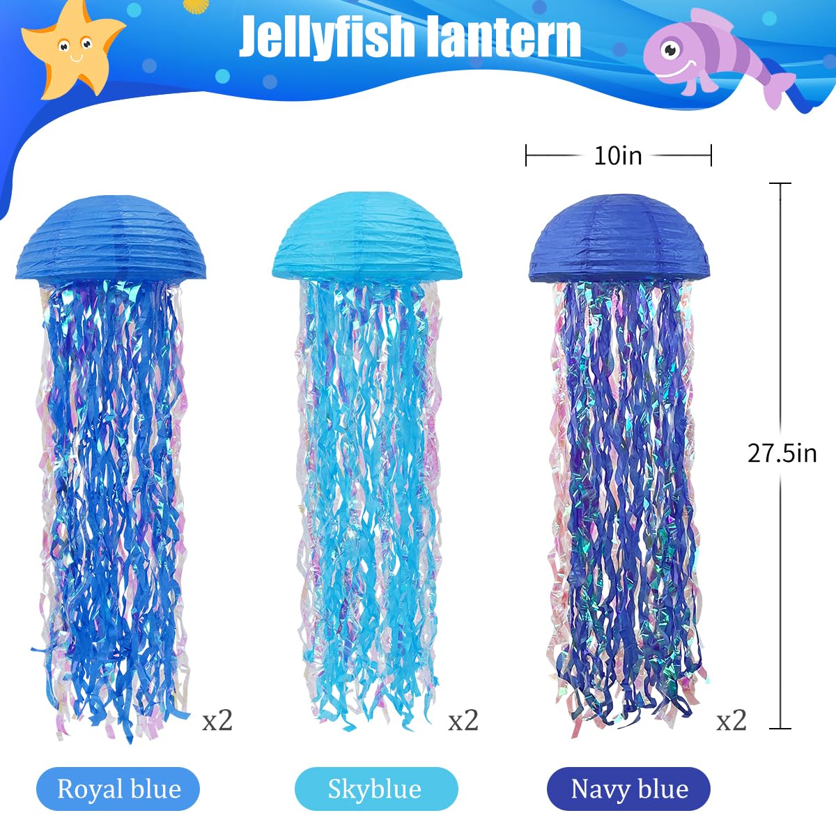 Zilue Mermaid Birthday Decorations, Jellyfish Paper Lanterns For Mermaid Party Baby Shower Under The Sea Ocean Blue Birthday Par