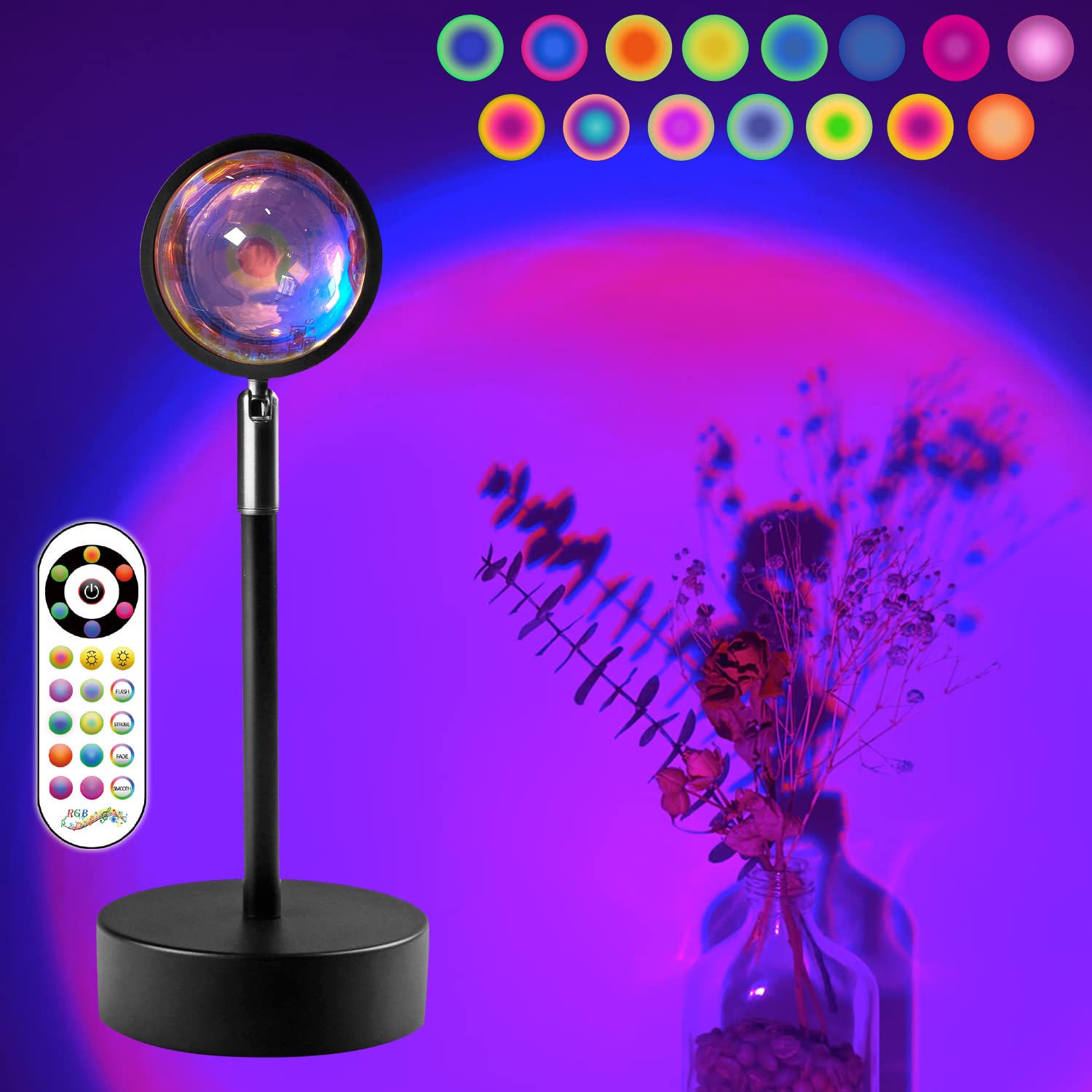 Tacopet Sunset Lamp Projector – Multicolored Led Night Light With Remote For Home & Bedroom