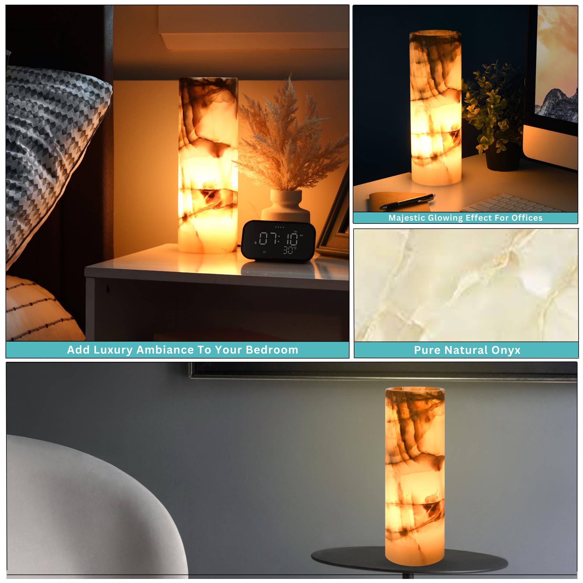 Umaid Onyx Marble Table Lamp - Dimmable, Warm Amber Glow, Unique Home Decor For Office & Bedroom