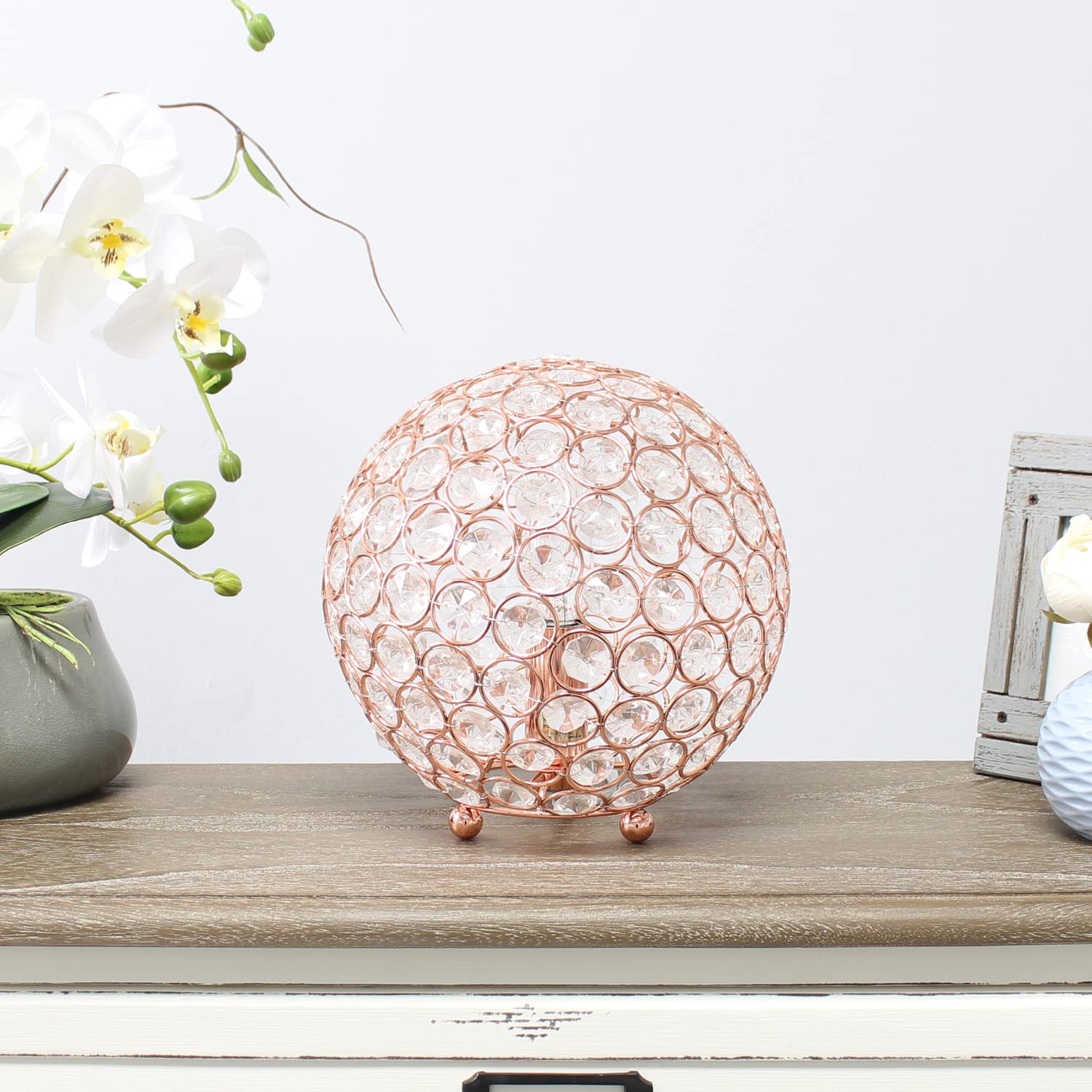 LALIA HOME Elipse Medium 8in Round Metal Crystal Table Lamp - Rose Gold, Model 1270-LHT-3009-RG