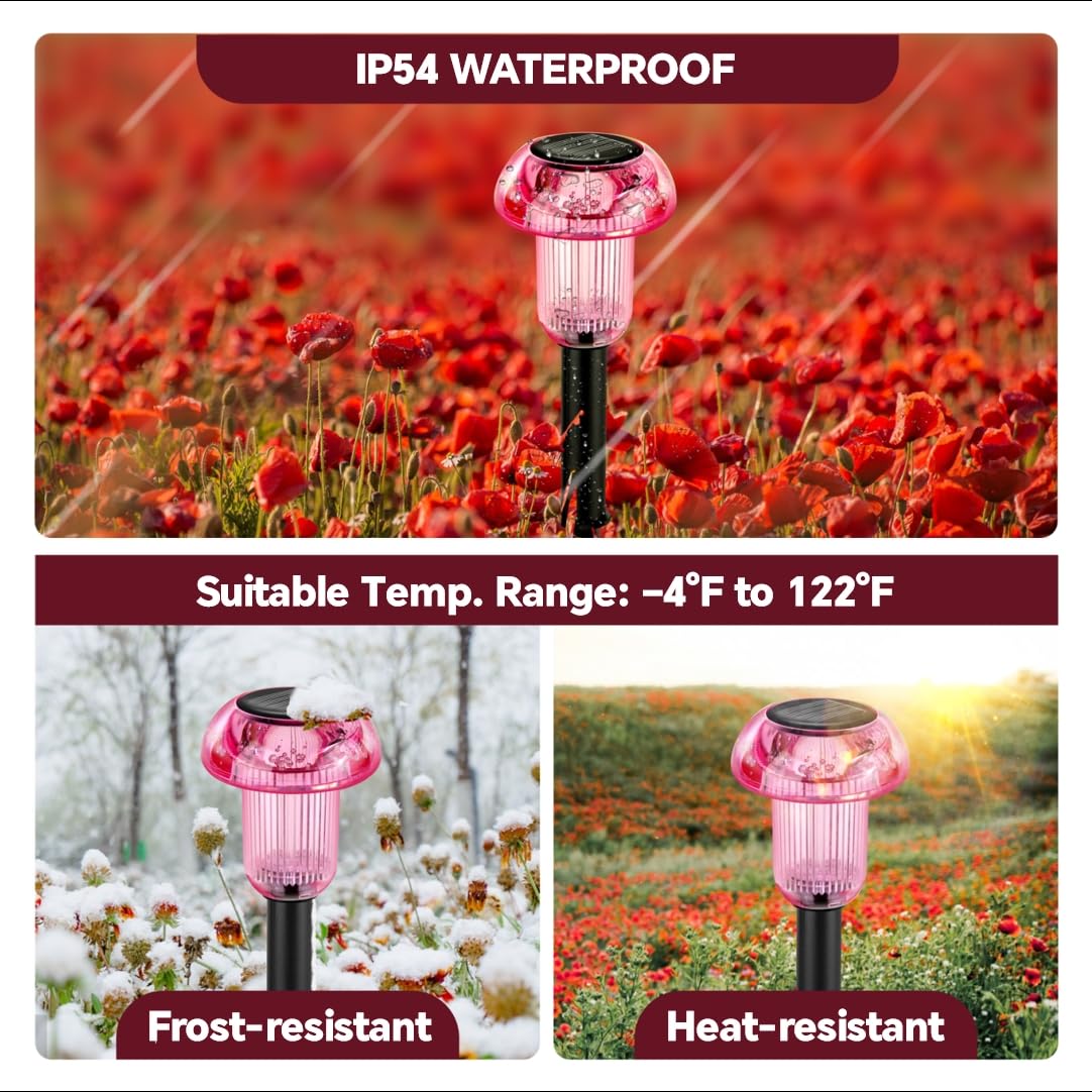 Halloween Solar Pathway Lights Outdoor 4 Pack, Purple Led Driveway Light Solar Powered, Garden Decor, Mushroom Solar Lights Outd