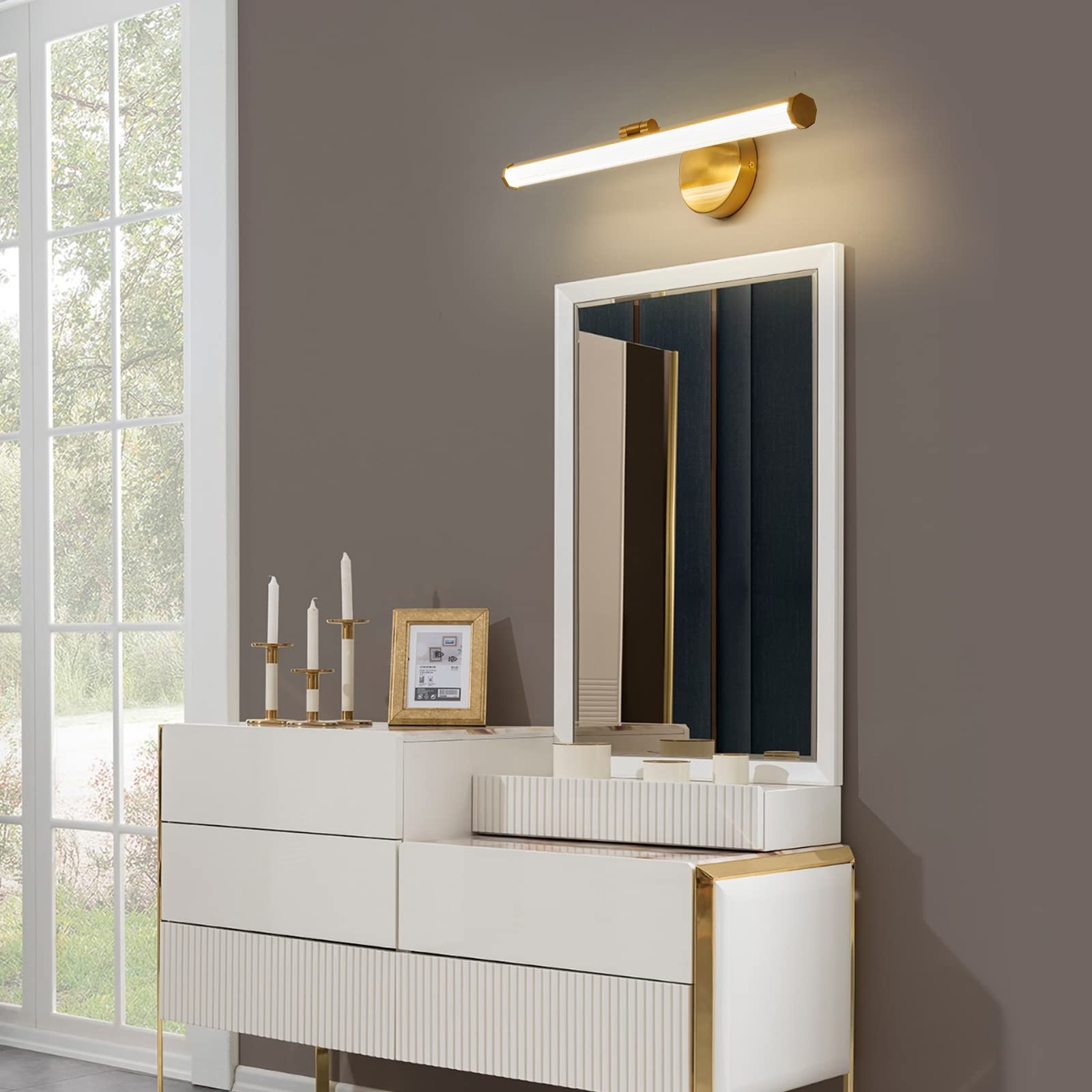 KAISITE Gold Bathroom Light Fixture - 22 Inch LED Dimmable Vanity Light, 18W 4000K, Adjustable Angle, Modern Design for Living Room & Bathroom