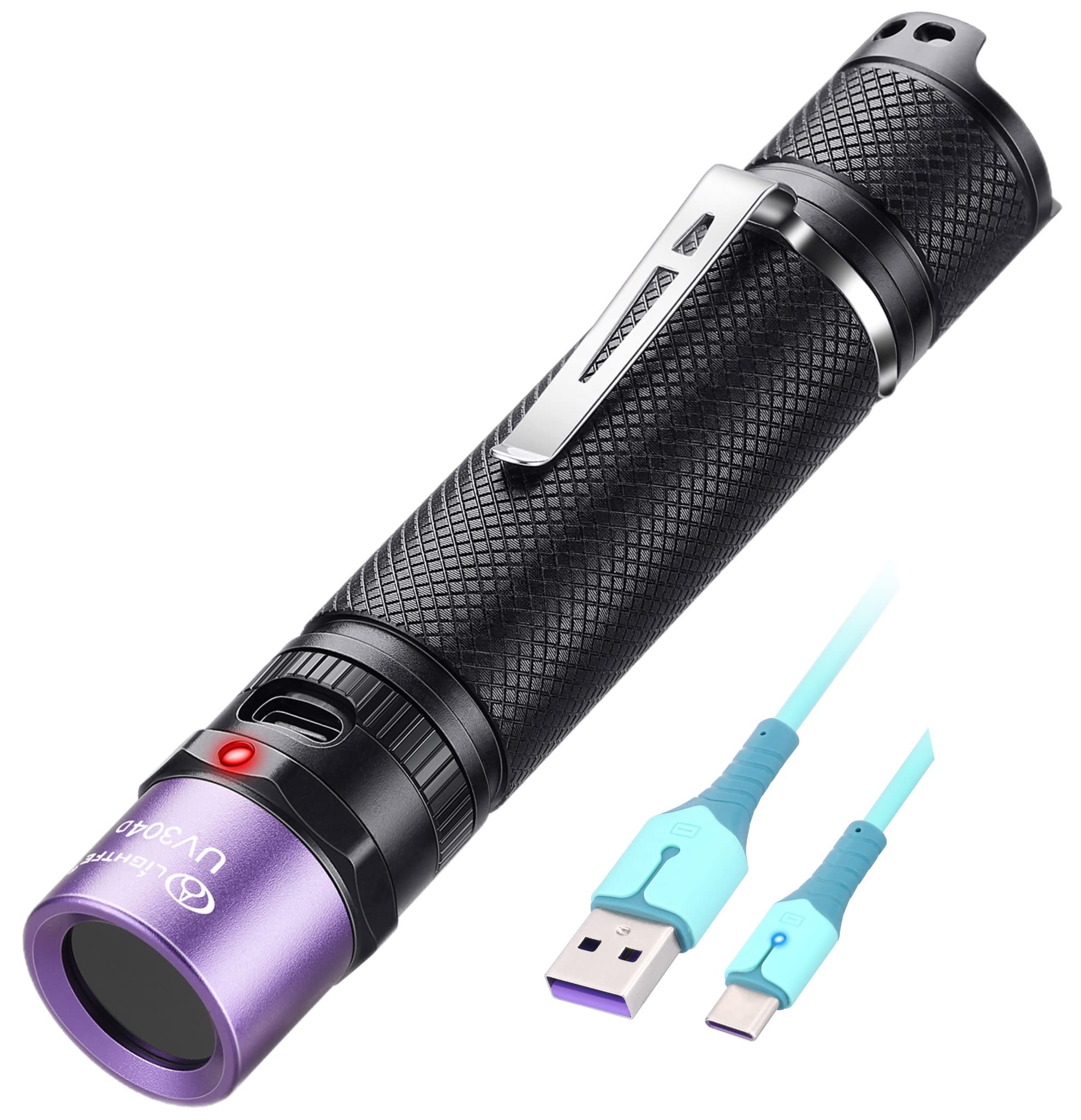 LIGHTFE UV304 UV Flashlight - High Power Ultraviolet - Rechargeable Type-C can be Used for UV Glue Curing, pet Urine Stains, ore