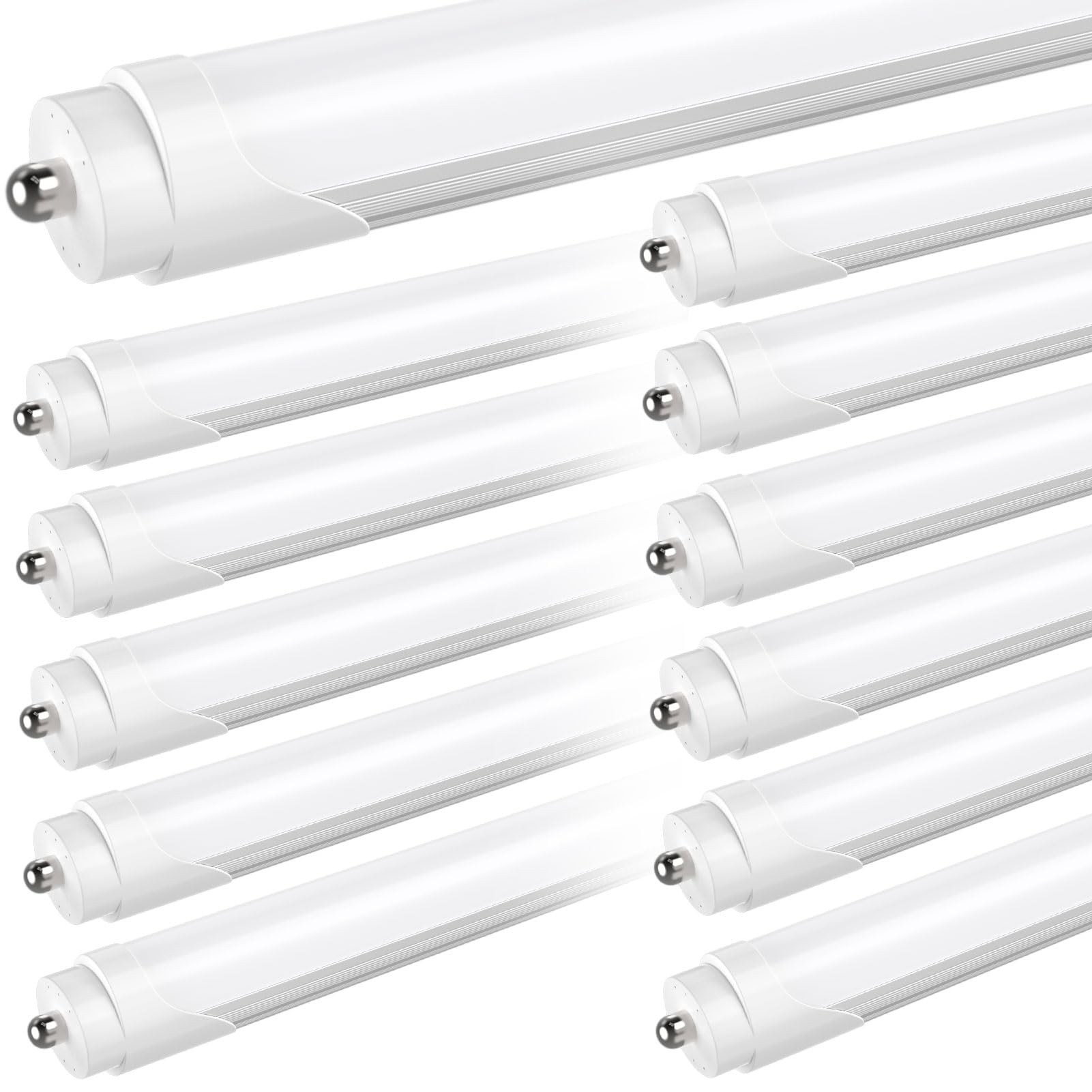 JESLED 8FT LED Tube Light Bulbs, 50W 6000LM, Frosted, 12-Pack, Single Pin FA8, 5000K Daylight White, Aluminum