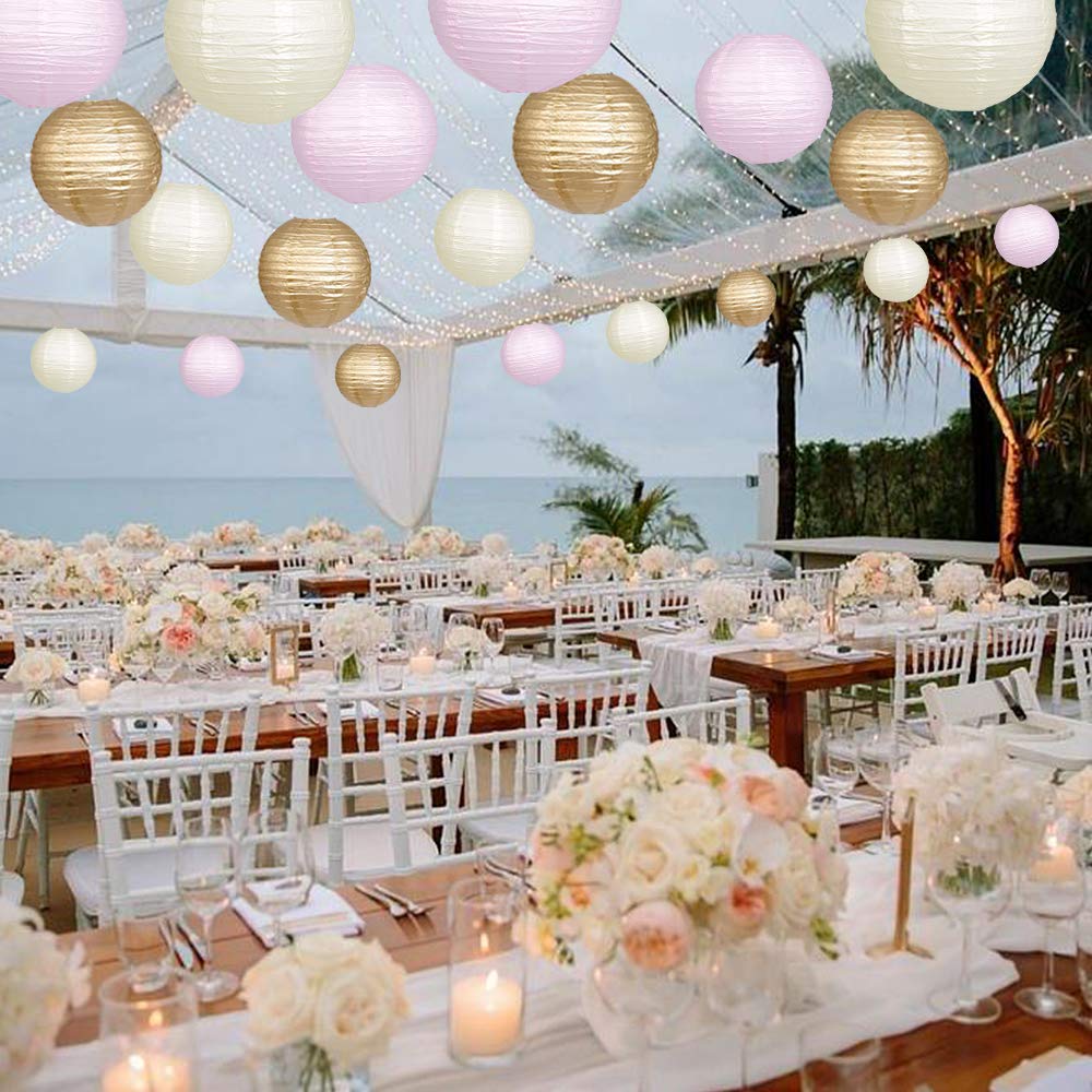 Paper Lanterns Decorative, Party Supplies For Wedding Engagement Baby Showers Birthday Party Decorations Pink/Gold/Ivory 15Pcs