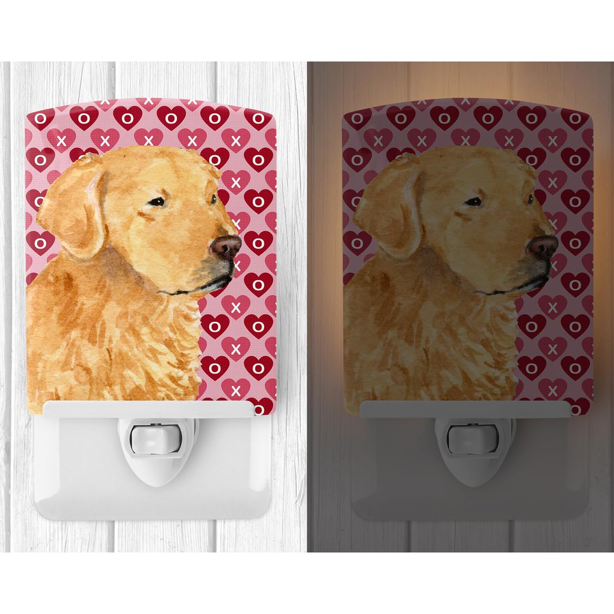 Carolines Treasures Ceramic Night Light, Golden Retriever Hearts, UL-Certified, 6x4x3in, Multicolor, Model SS4476CNL
