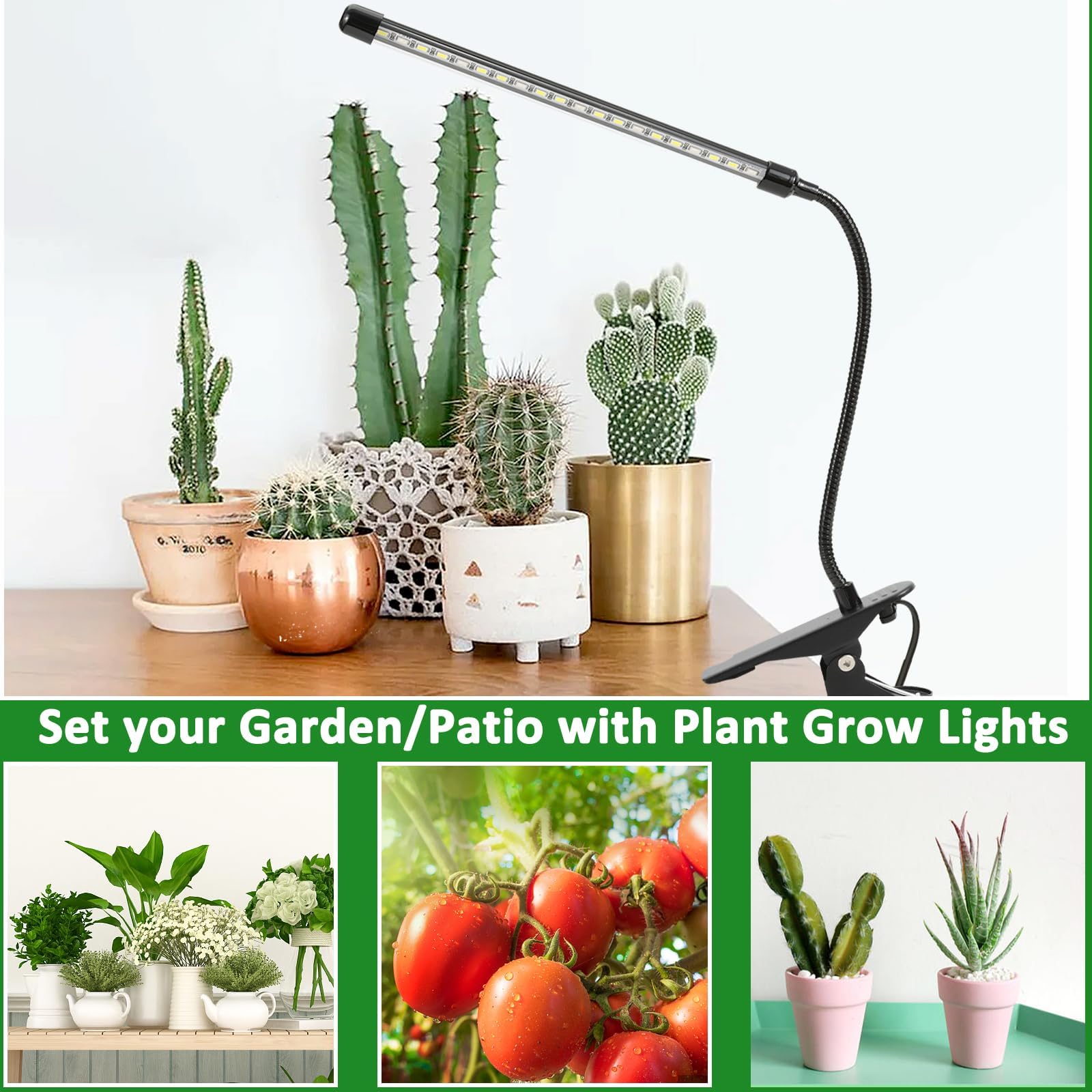 Sunny Power Clip On Grow Lights For Indoor Plants Full Spectrum  Adjustable 6000K Led Plant Lights For Indoor Growing With Auto Timer & 3 Lighting Modes For Succulents  Seed Starting