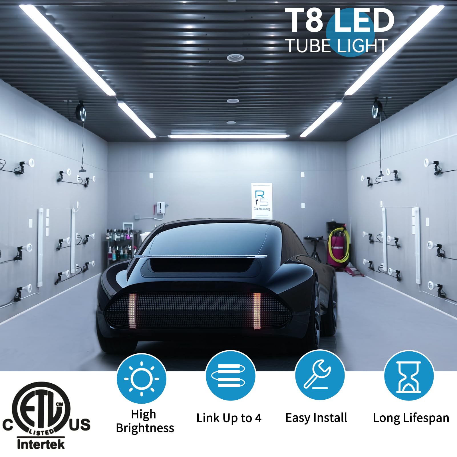 SHOPLED LED Shop Light 8FT, 90W 11700LM, 6000K Cool White, Linkable T8 Tube Light, D-Shape, 12 Pack