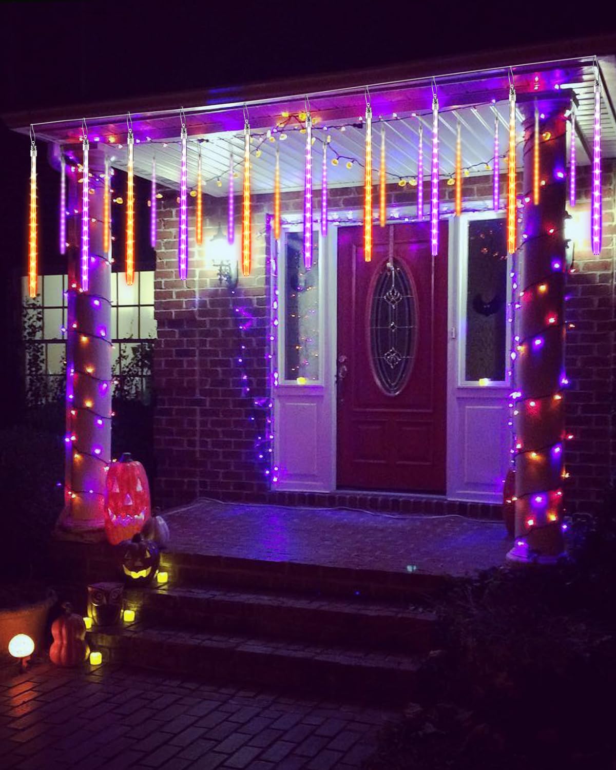 Flacchi Halloween Lights Outdoor 20 Tubes 480 LED Raindrop Lights, Orange and Purple, with Timer Function, Model SSL0480-C-D-7V